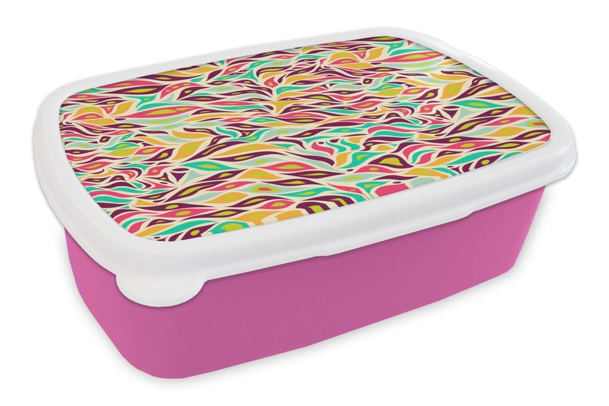 MuchoWow Lunchbox Blätter - Linie - Muster, Kunststoff, (2-tlg), Brotbox für Erwachsene, Brotdose Kinder, Snackbox, Mädchen, Kunststoff rosa