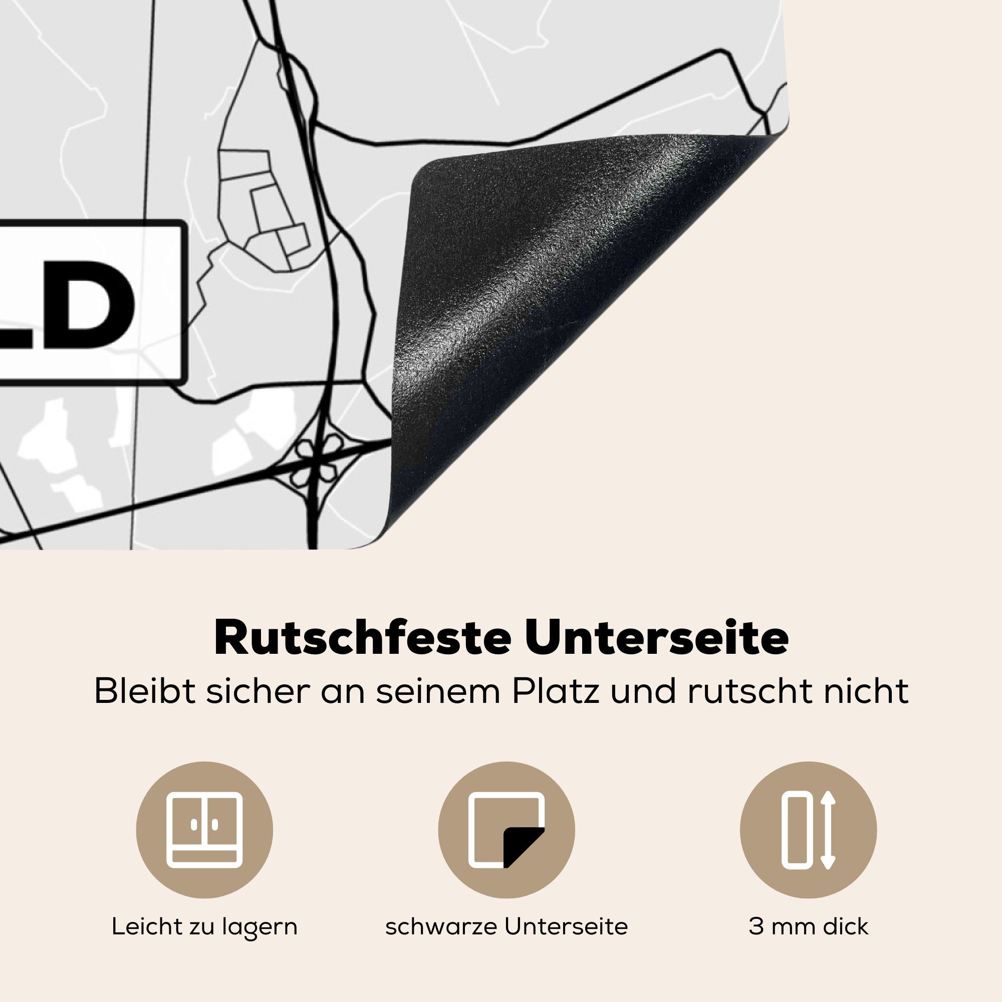 Krefeld Karte (1 78x78 tlg), Karte Stadtplan, - cm, - Arbeitsplatte Deutschland Ceranfeldabdeckung, MuchoWow Herdblende-/Abdeckplatte Vinyl, küche - für -