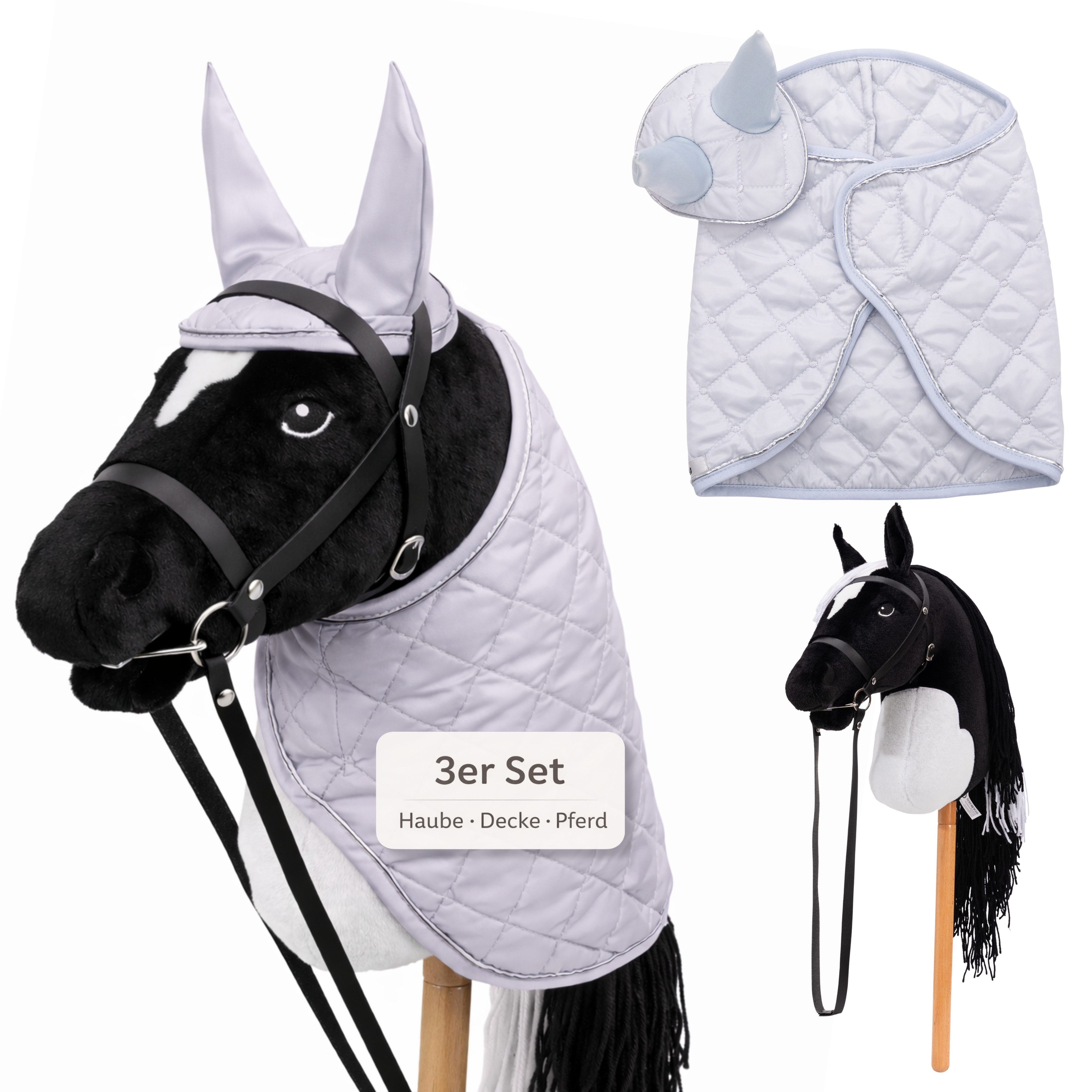 Hoofly Steckenpferd Hoofly® Hobby Horse Pferde Set, (mit Decke, Fliegenhaube, Trense & Schraubstab, Hobby Horsing, Steckenpferd), Abschraubbarer Stab
