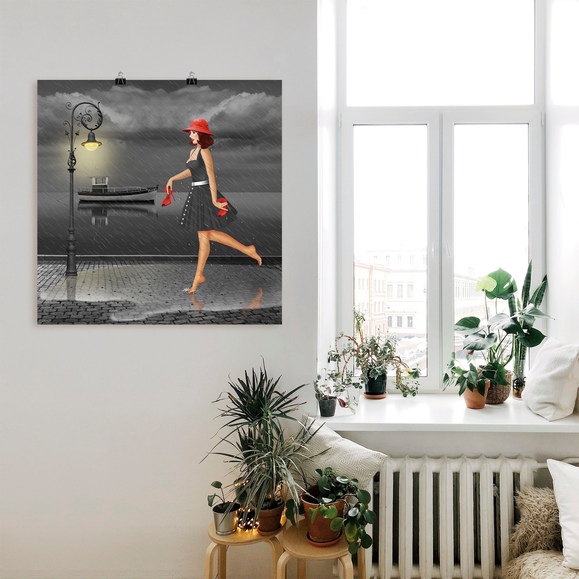 im (1 Alubild, Größen Regen, als Wandaufkleber Frau in versch. oder Leinwandbild, St), Artland Wandbild Poster Tanzen