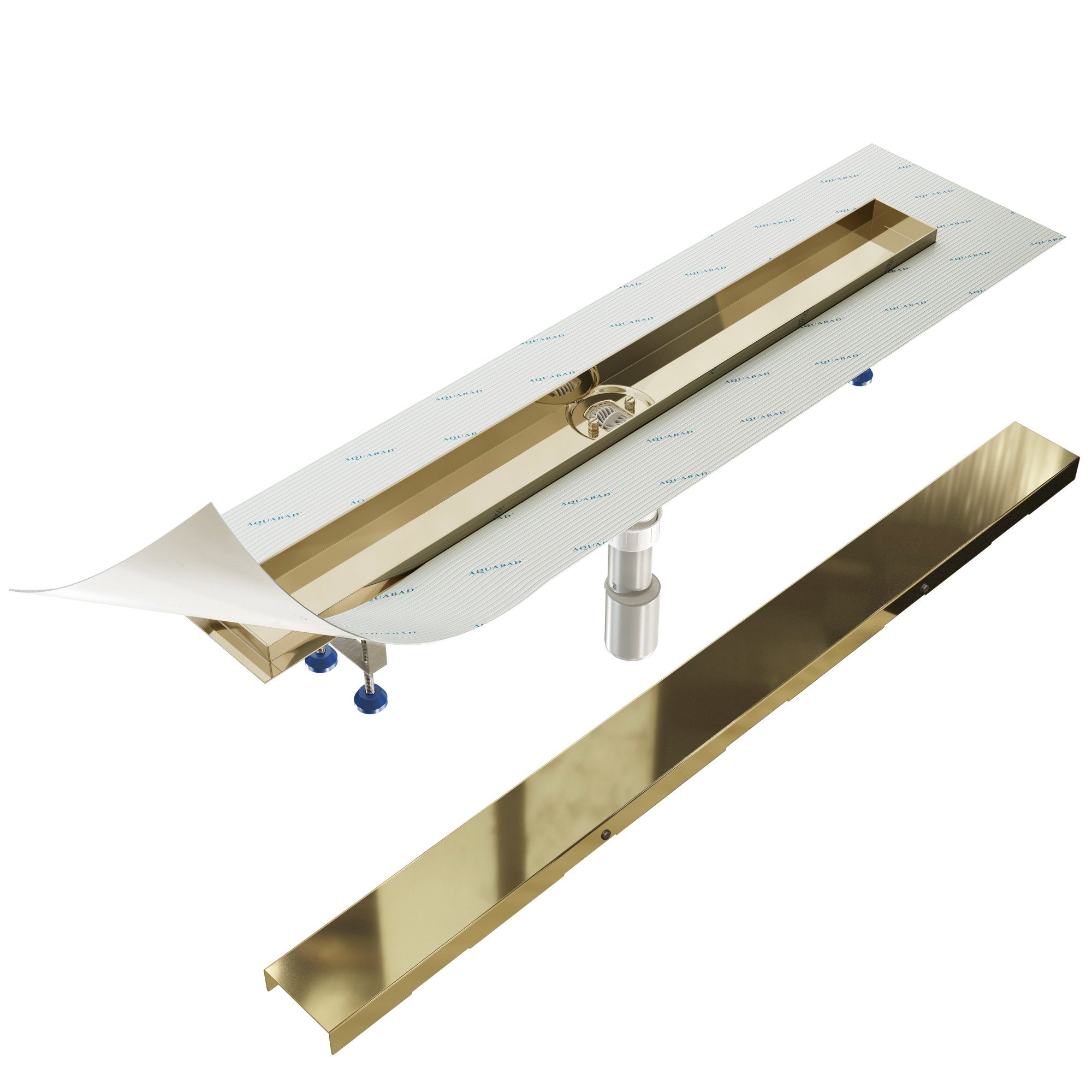 Aquabad® Duschrinne Edelstahl Hochglanz PVD Beschichtet, Viega Ablauf, Komplett-Set, Farbe: Gold