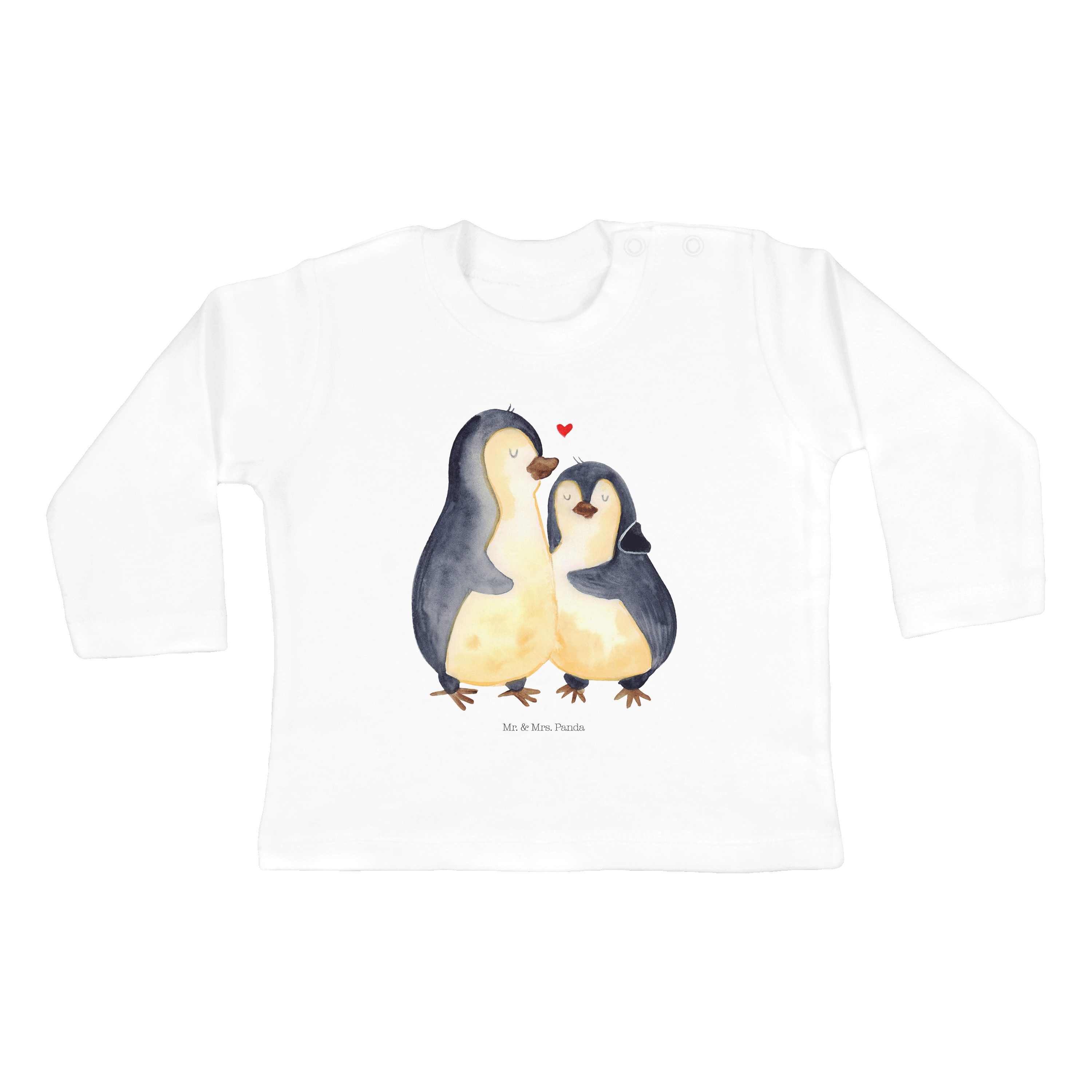 Mr. & Mrs. Pinguin umarmend Weiß Geschenk, Hochzei Jahrestag, Umarmung, - Panda Strampler (1-tlg) Bio, 
