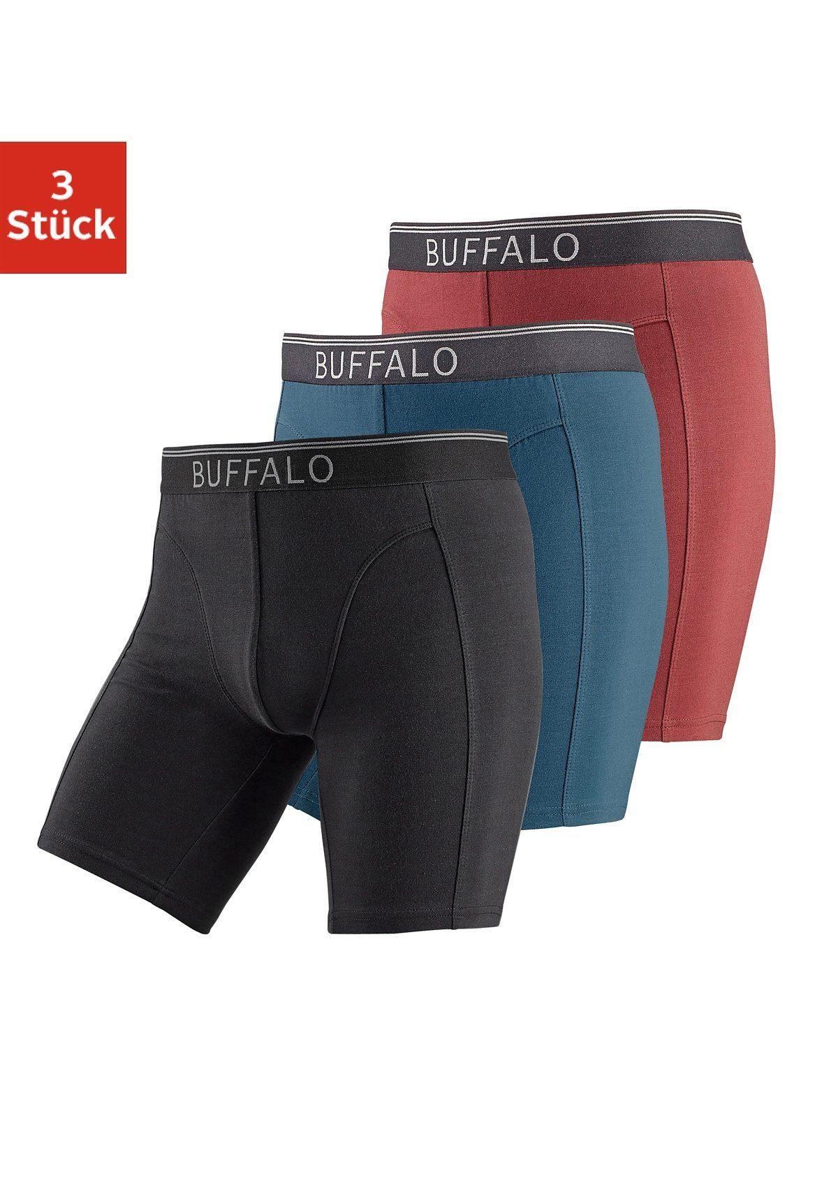 Buffalo Boxer (Packung, 3-St) in langer Form ideal auch für Sport und Trekking bordeaux, petrol, schwarz