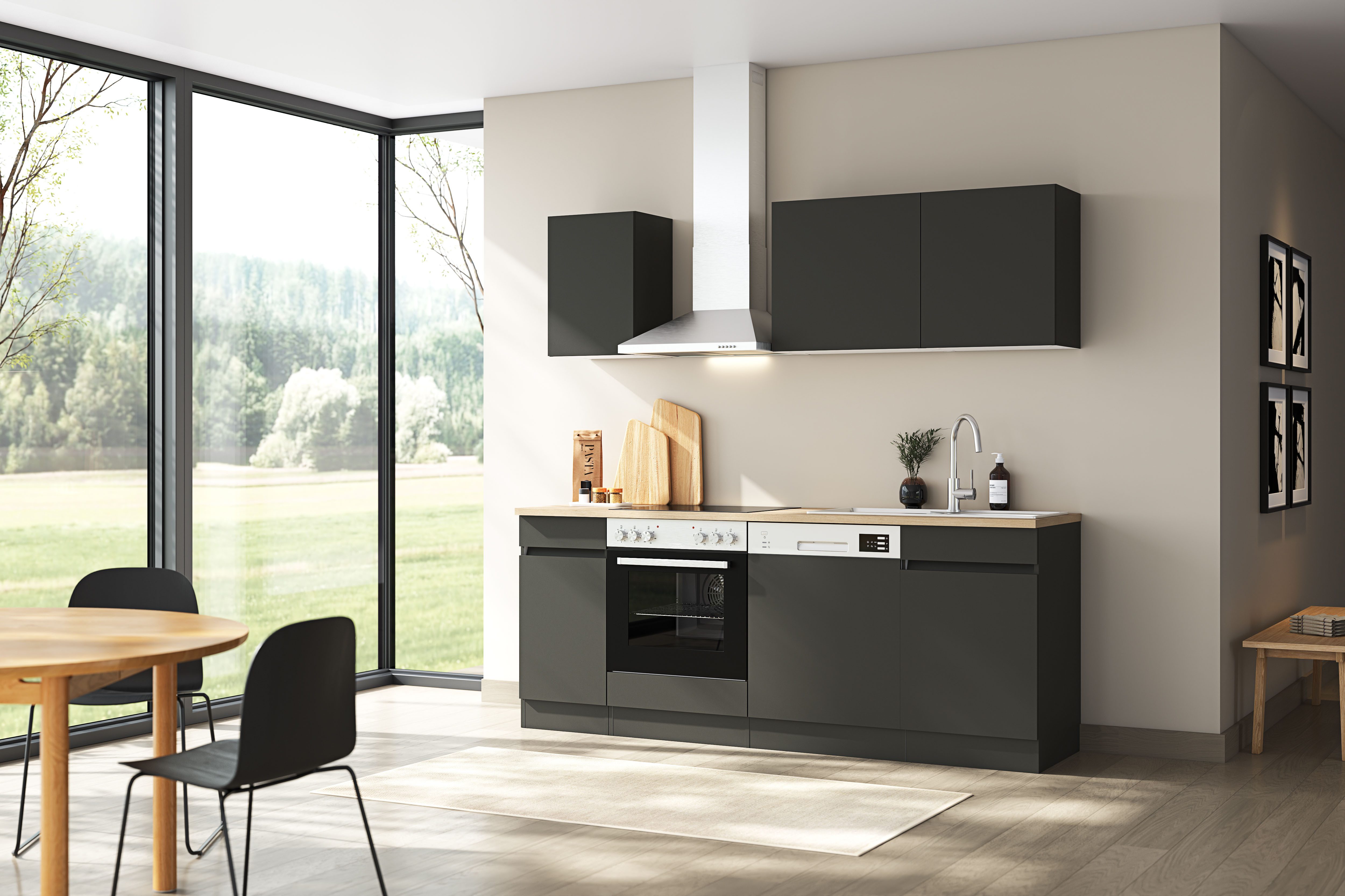 OPTIFIT Küchenzeile Roth, Breite 210 cm, wahlweise mit E-Geräten, Push-to-Open-Funktion