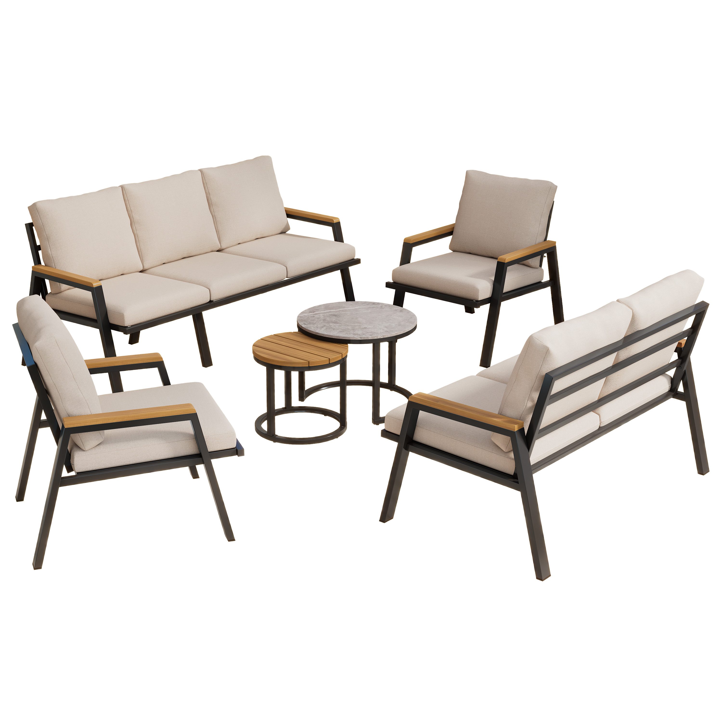 Fine Life Pro Gartenlounge-Set Gartenmöbel-Set, 3-Sitzer-Sofa, 2-Sitzer-Sofa, 2 Sessel, 2 Couchtische