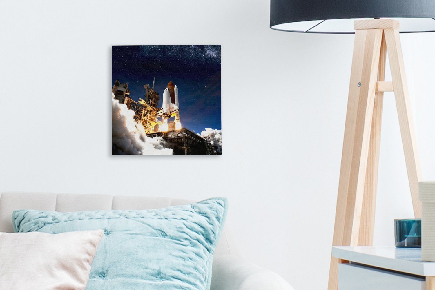 St), OneMillionCanvasses® Bilder - Leinwand - Schlafzimmer für Weltraum, Wohnzimmer Wolken Rakete Leinwandbild (1