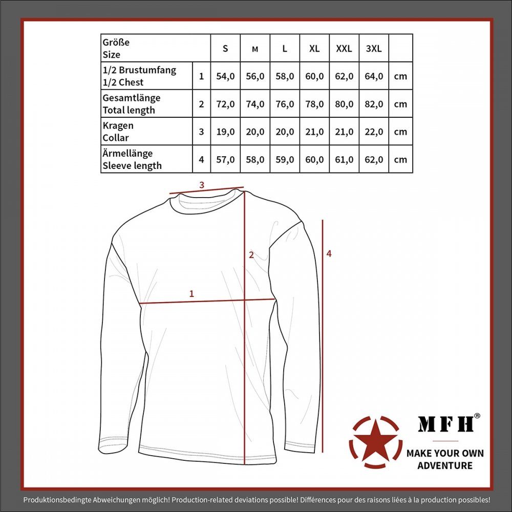 MFH Langarmshirt US Shirt, langarm, oliv, 170 g/m² - XXL (1-tlg) günstig online kaufen
