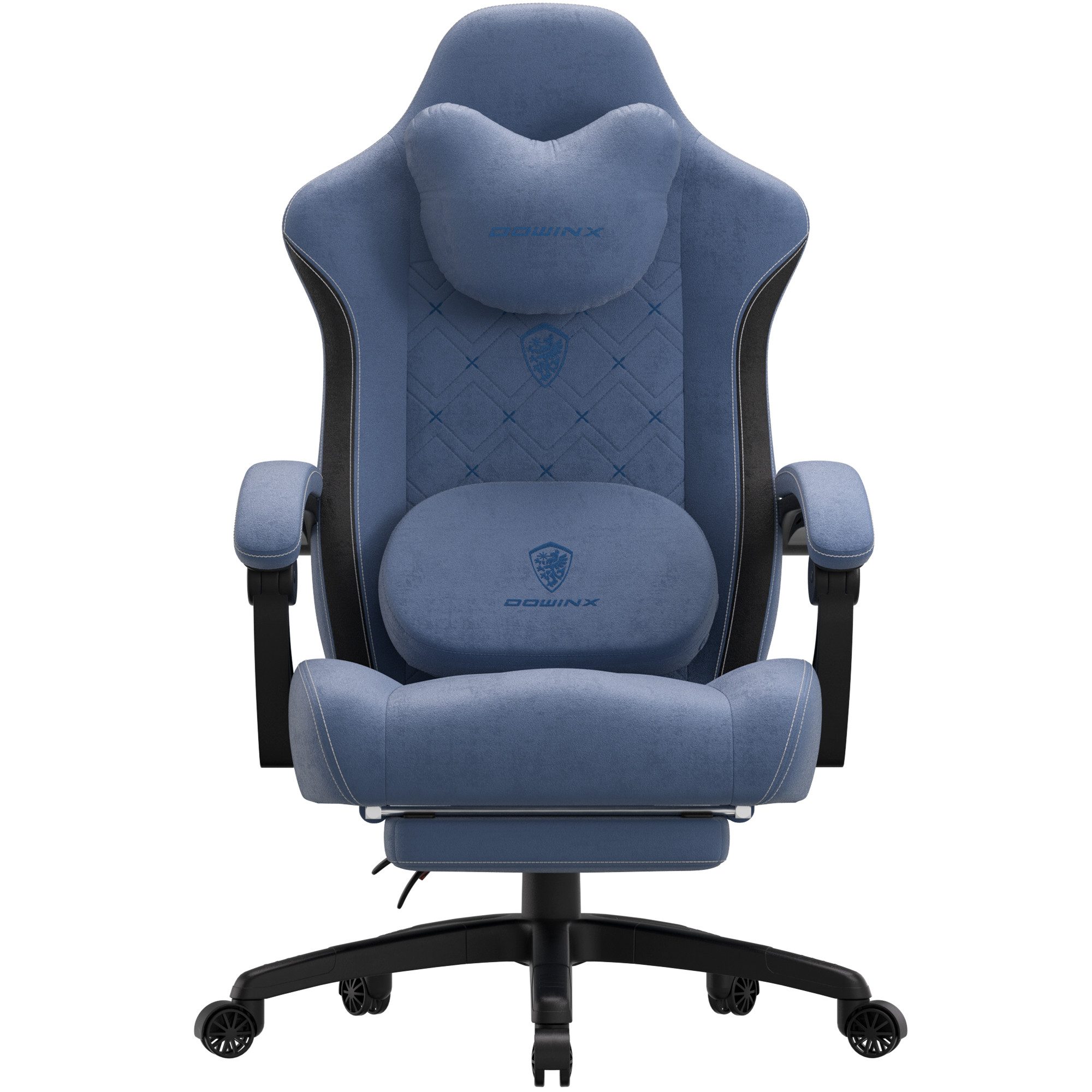 Dowinx Gaming-Stuhl Bürostuhl mit Beheizter Massage Lendenwirbelstütze (Packung), Gamer Stuhl Stoff mit Tasche Frühling Kissen und Fußstütze