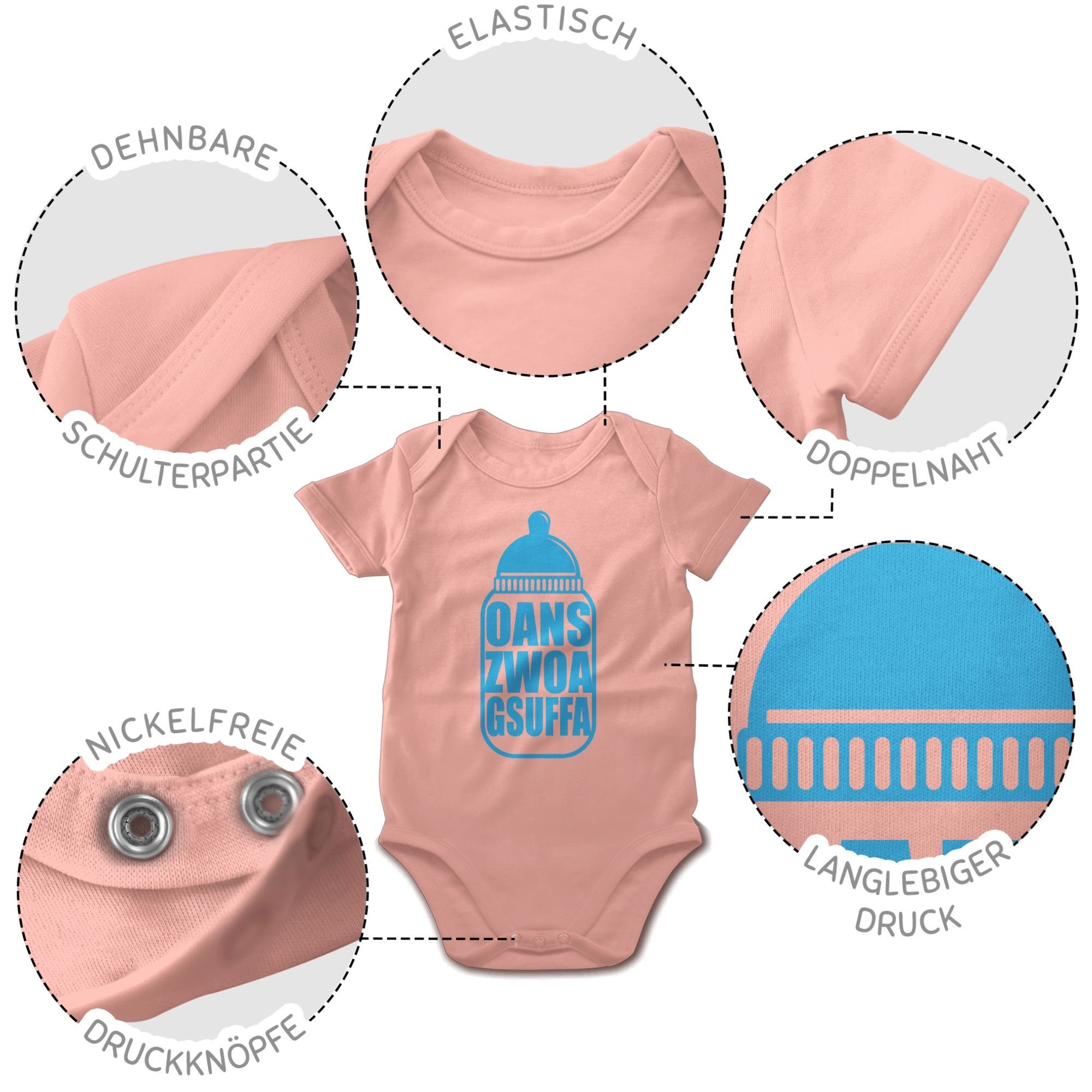 Outfit Shirtbody Shirtracer Baby Oans Babyrosa Zwoa 3 Gsuffa Babyflasche Oktoberfest blau für Mode