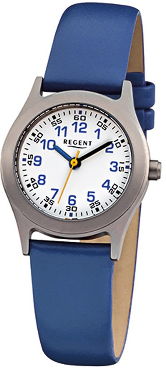 Regent Quarzuhr Regent Kinder-Armbanduhr blau Analog F-947, (Analoguhr), Kinder Armbanduhr rund, klein (ca. 26mm), Lederarmband