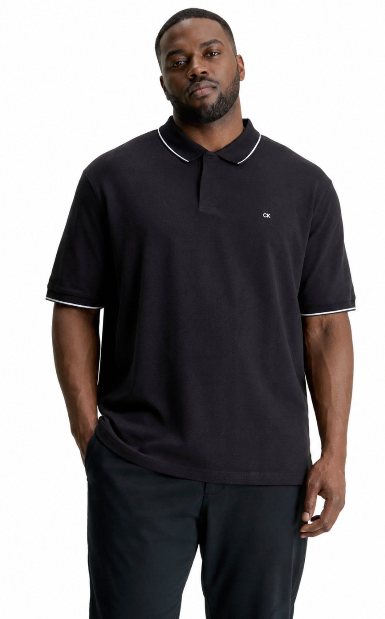 Klein Poloshirt Polo Hemd Calvin Regular großzügigere, komfortable Passform Kontrastpaspeln an Kragen und Ärmelabschlüssen