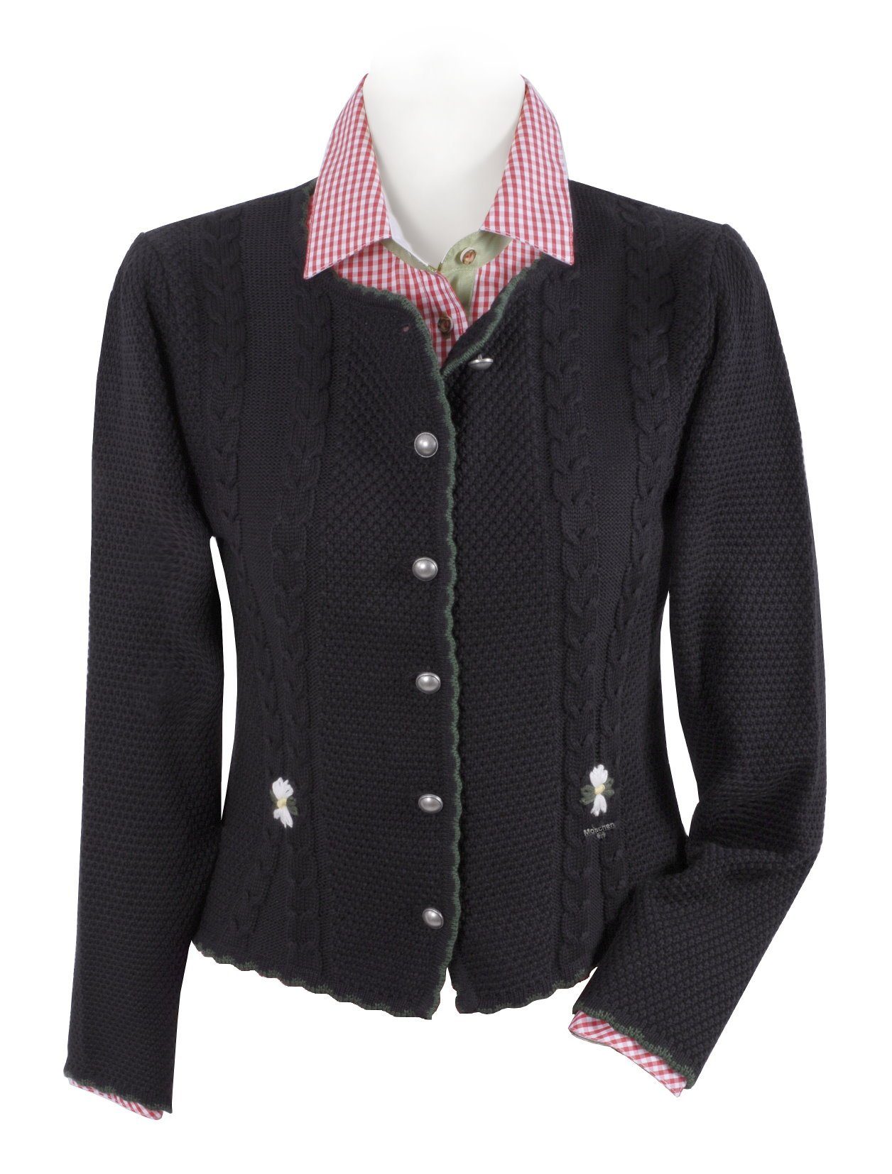 Moschen-Bayern Trachtenstrickjacke Trachtenjacke Damen Trachtenjanker Strickjacke Dirndljacke Schwarz Handbestickt