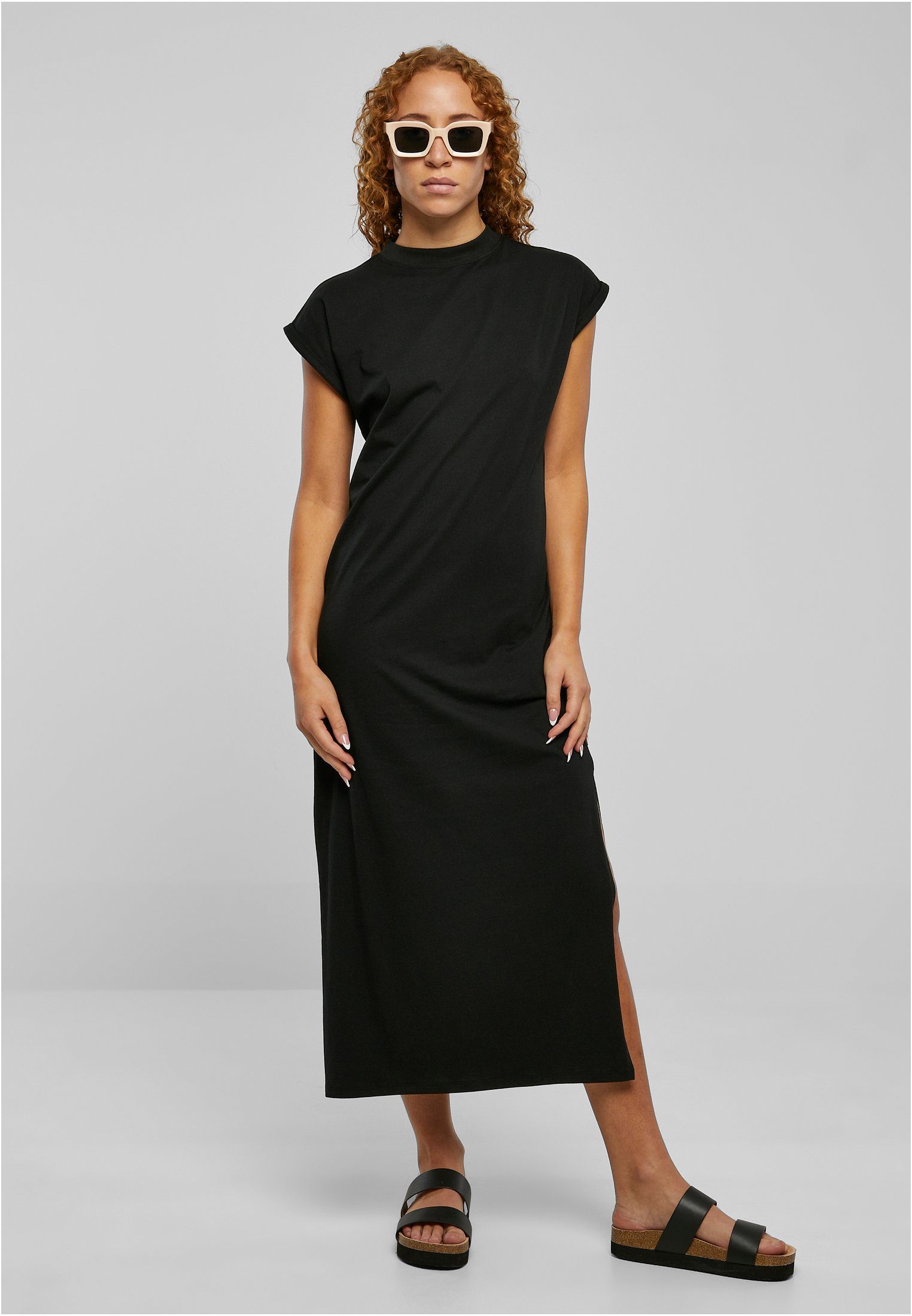 URBAN CLASSICS Jerseykleid Damen Shoulder black (1-tlg) Extended Ladies Long Dress