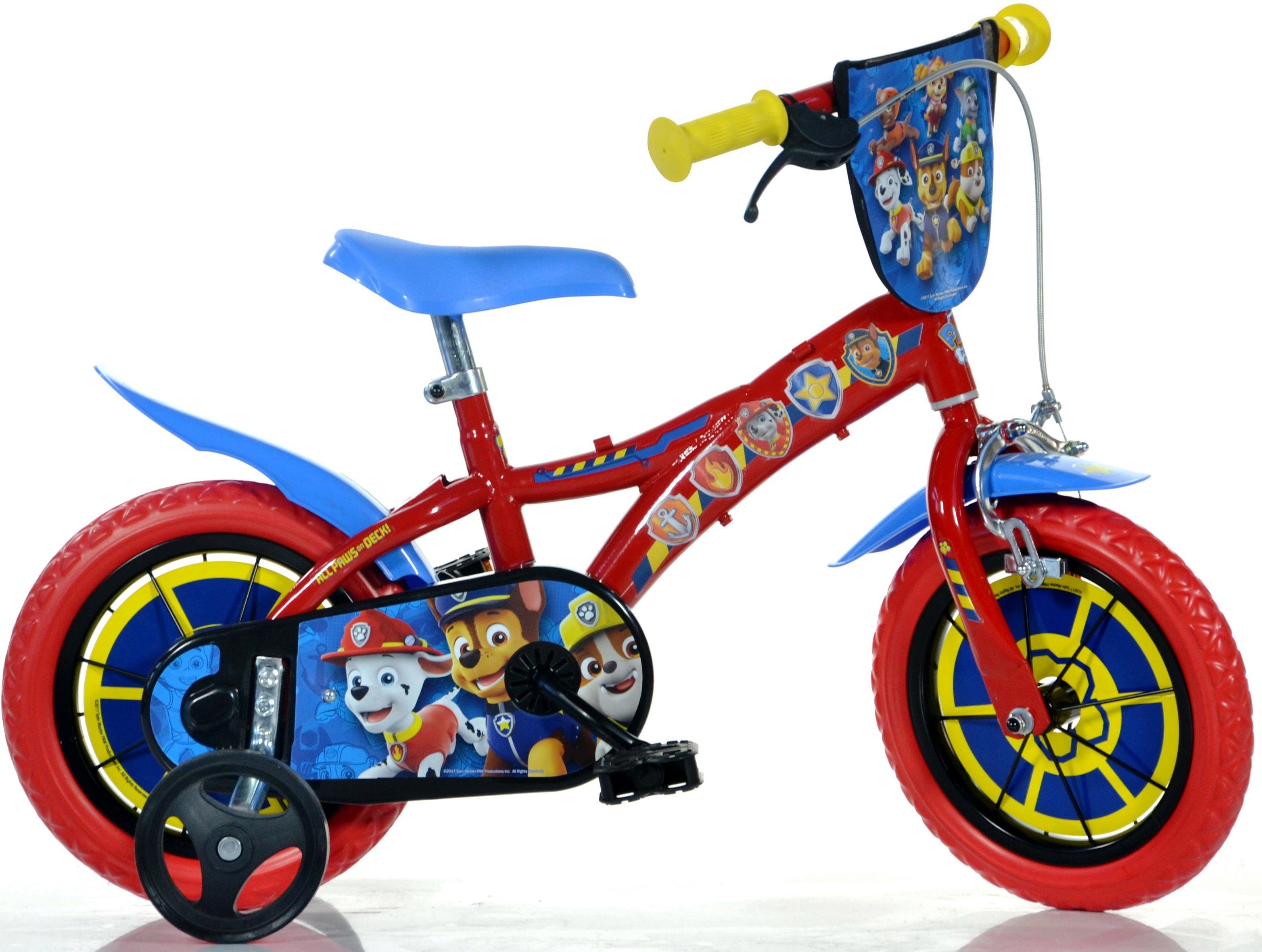 Dino Bikes Kinderfahrrad 12" Paw Patrol stabiler Stahl-Rahmen, Stützräder, kindgerecht, 1 Gang, mit Stützrädern und Frontschild