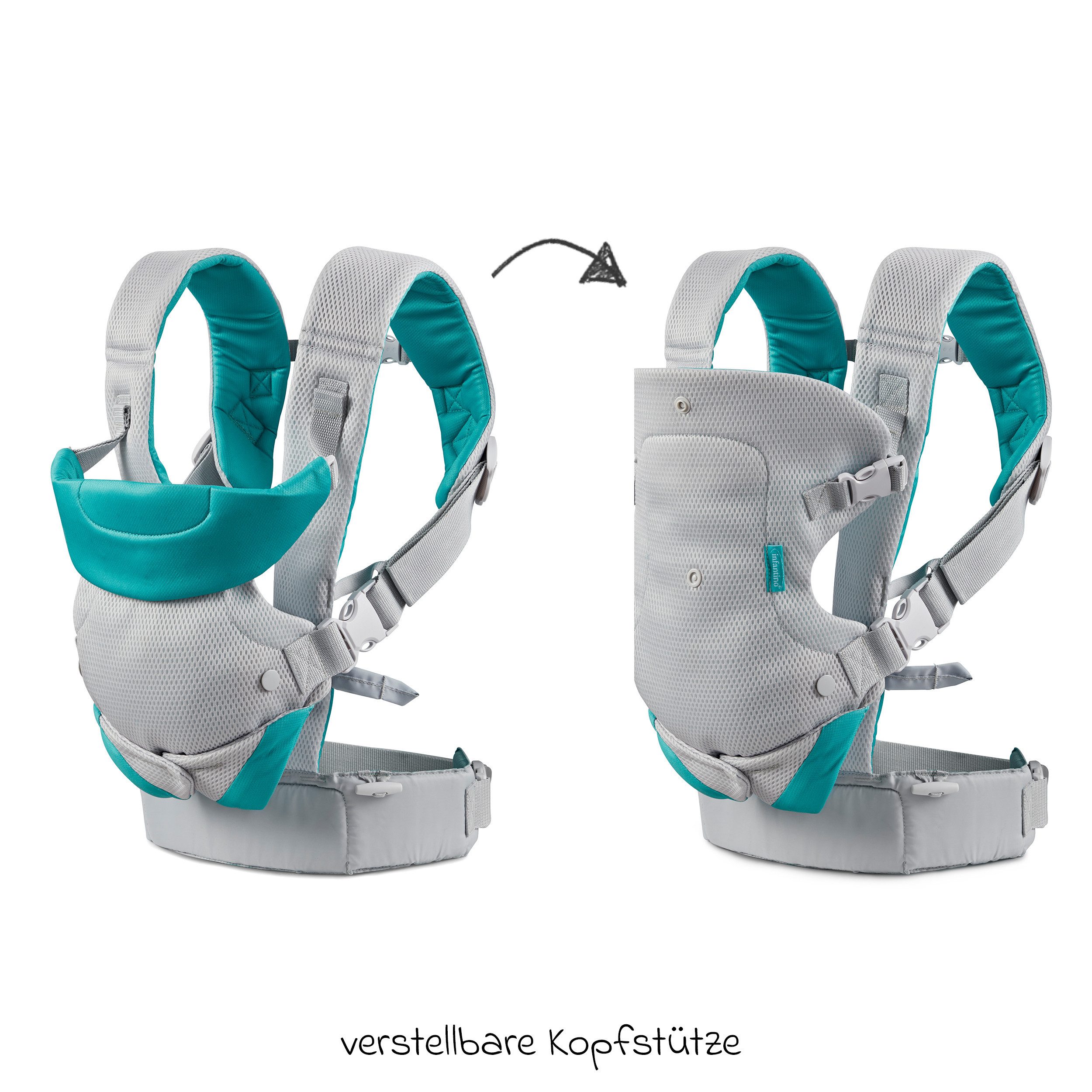 Infantino BKids Babytrage Flip Advanced - Grau, Baby Bauchtrage Rückentrage ab Geburt von 3,6 - 14,5 kg 4 positionen – Bild 3 von 5