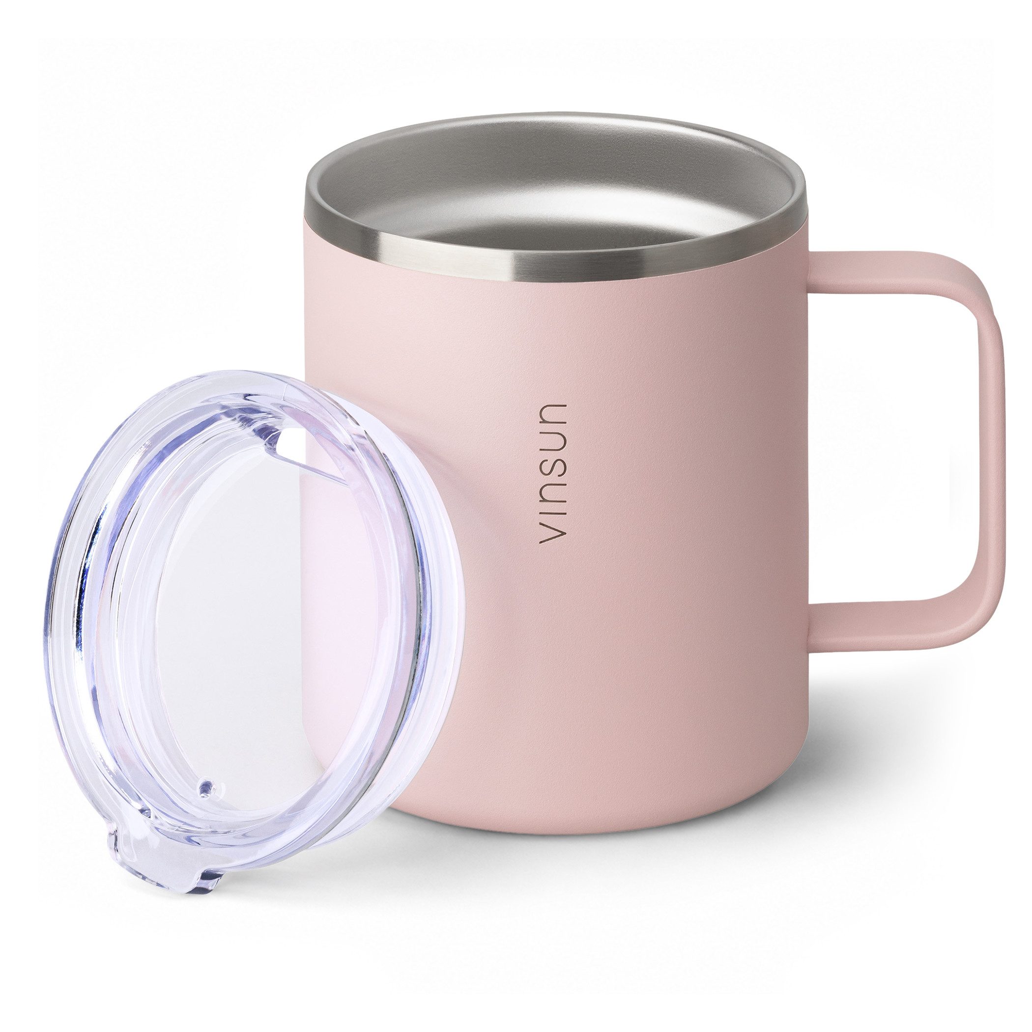 Vinsun Thermobecher Edelstahl Isolierbecher 350ml - Kaffeebecher mit Henkel und Deckel, 2-tlg., Edelstahl, Doppelwandig isoliert, BPA frei, bruchfest, Kalt- und Heißgetränke