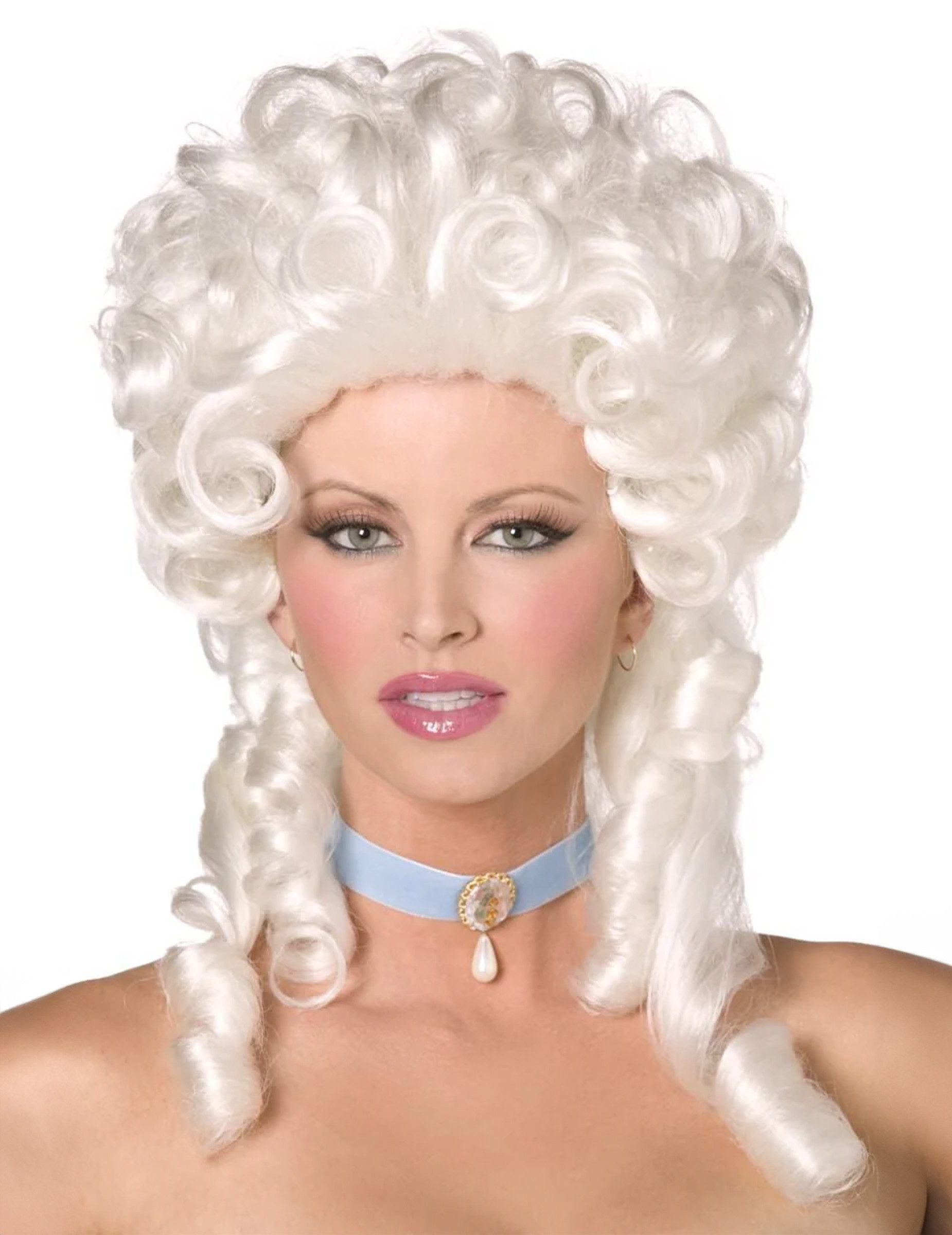 Smiffys Kostüm Barock Locken-Perücke toupiert weiss