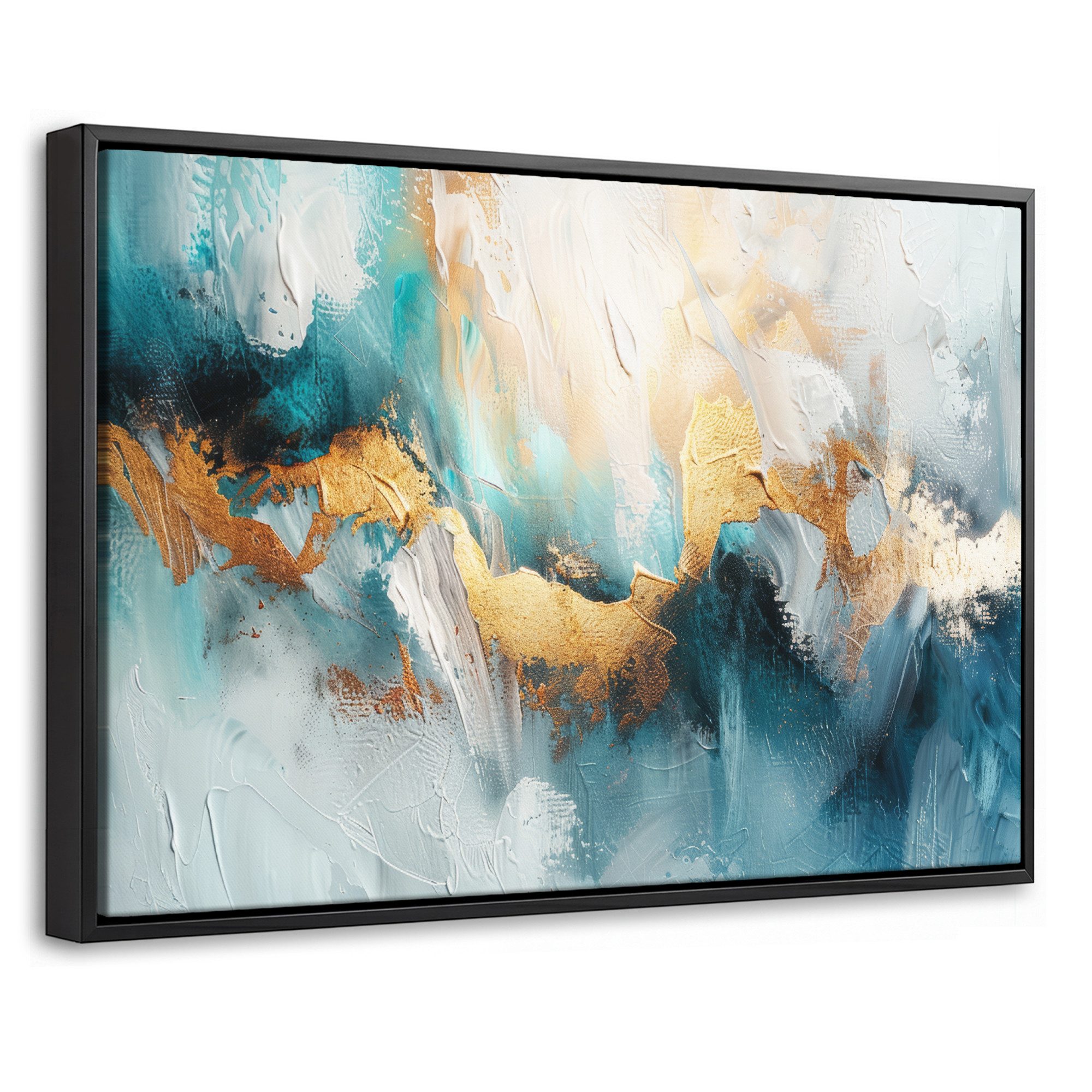 OneMillionCanvasses® Leinwandbild mit Rahmen - Abstrakt - Kunst - Gold - Blau, Fotodruck (1 St), Bilder, Zimmer Wand Bild Dekoration 30x20cm