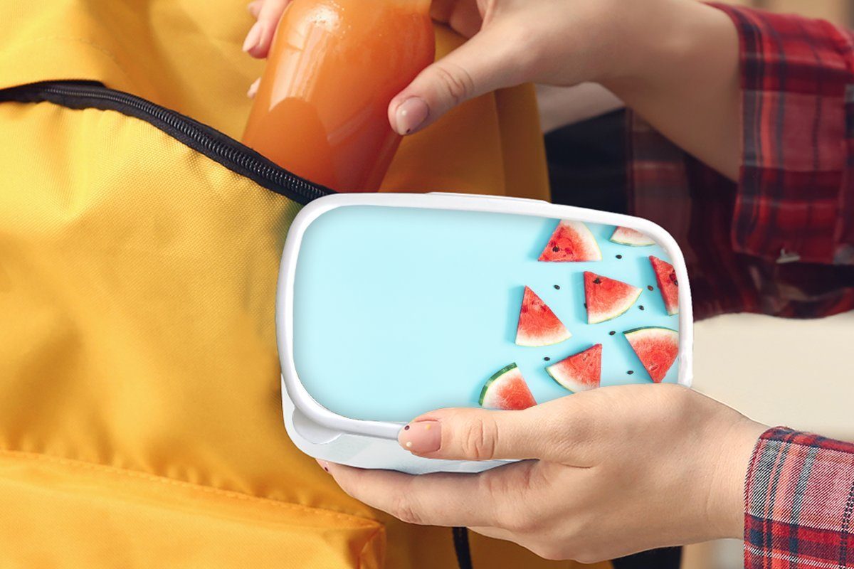 Jungs MuchoWow Sommer Blau, Kinder Wassermelone Lunchbox - Kunststoff, für - Mädchen (2-tlg), Brotdose, und für Erwachsene, und Brotbox weiß