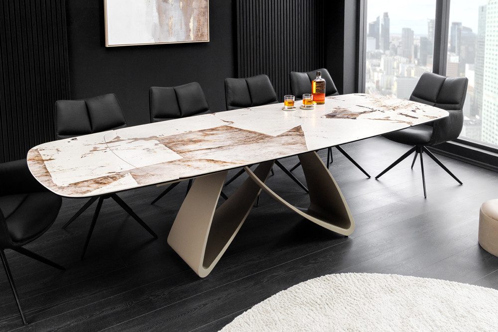 riess-ambiente Esstisch INFINITY 180-260cm weiß/braun - Patagonia Keramik, FMG, ausziehbar (Einzelartikel, 1-St), bootsförmige Tafel, 12 Personen, Metallgestell - ideal für Esszimmer