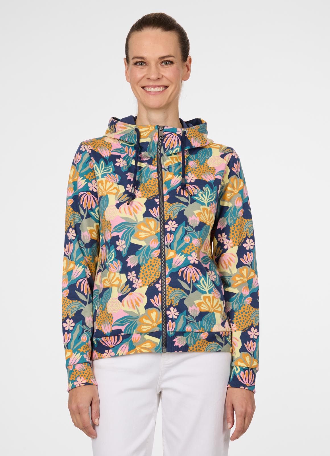 Ragwear Sweatjacke PARYA PRINT aus Baumwollmischung, normale Passform, hochschließender Kragen