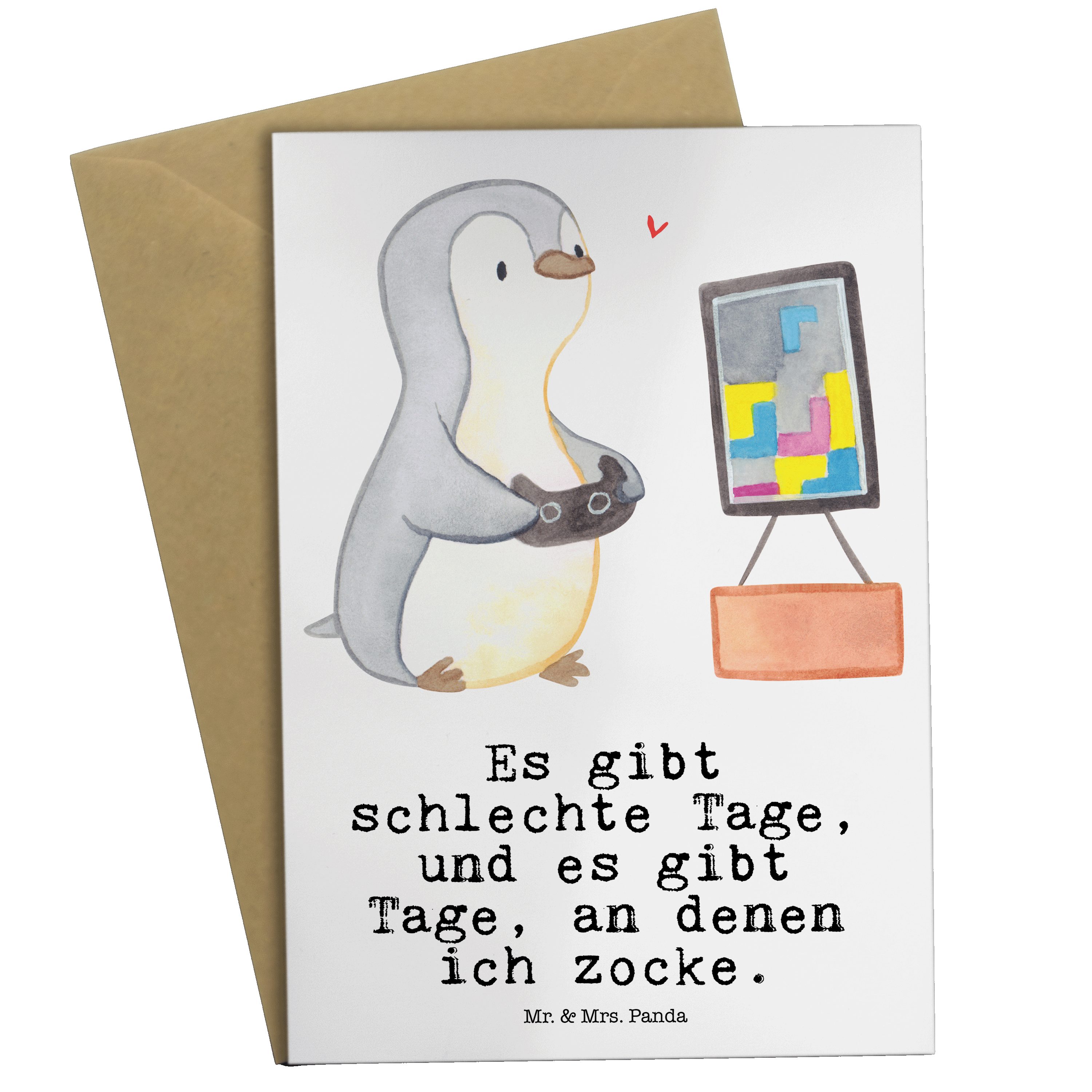 Mr. & Mrs. Panda Grußkarte Pinguin Zocken Tage - Weiß - Geschenk, Glückwunschkarte, Videogames