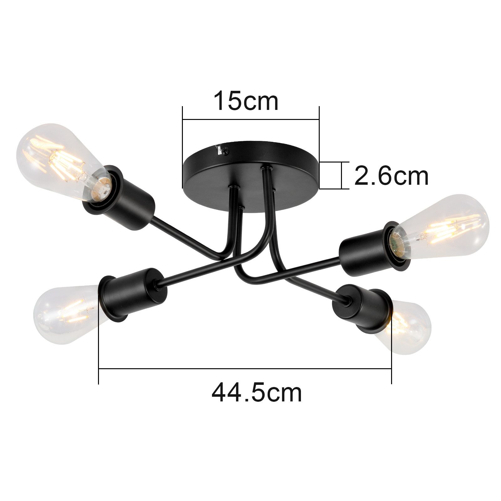 Nettlife Deckenleuchte Vintage Schwarz 3/4 Flammig E27 Rustikaler Wonhzimmerlampe, LED wechselbar, Industrie Deckenlampe für Wohnzimmer Schlafzimmer Küche