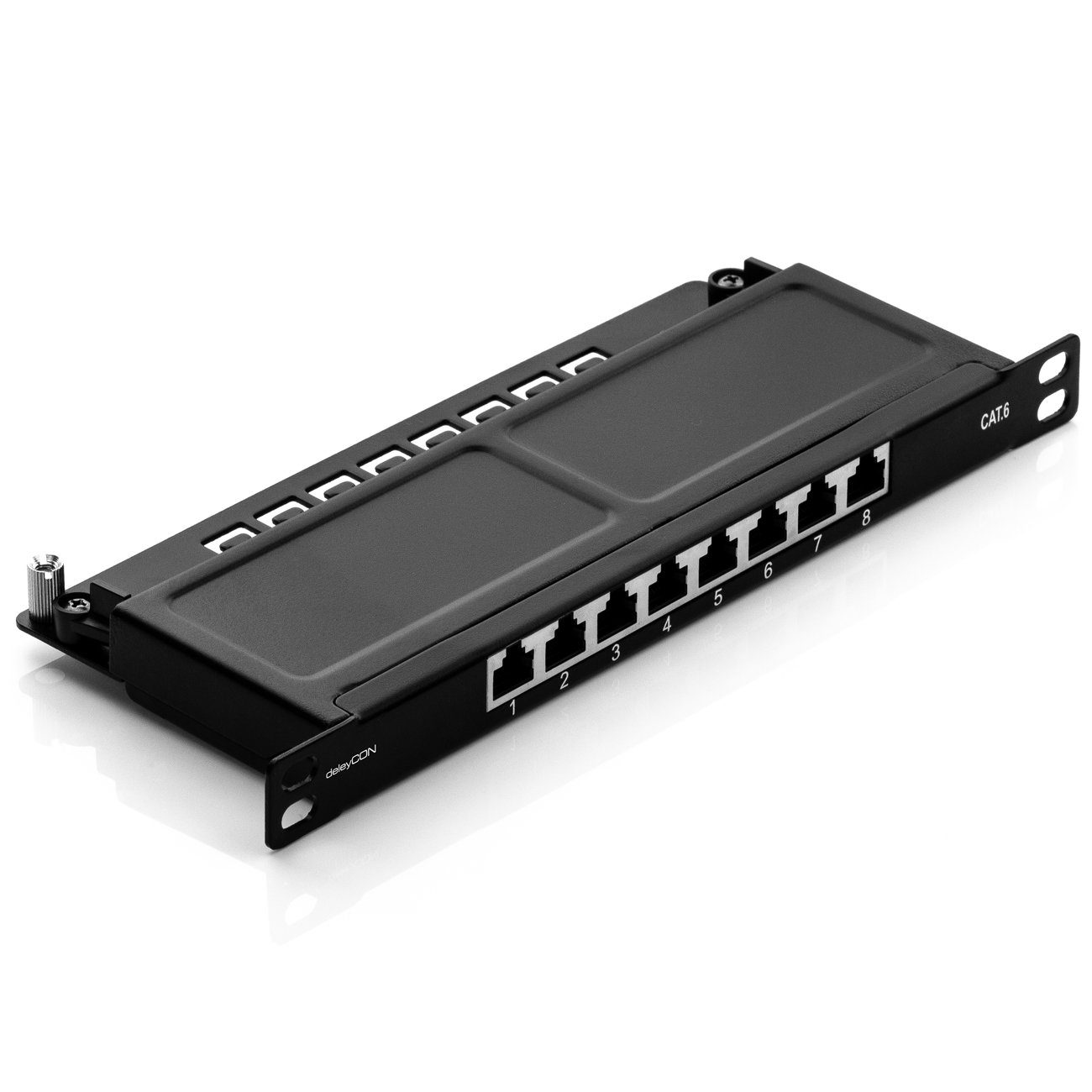 deleyCON CAT6 0,5HE Patchpanel Verteilerfeld 8 Port Rackeinbau Netzwerk-Patch-Panel