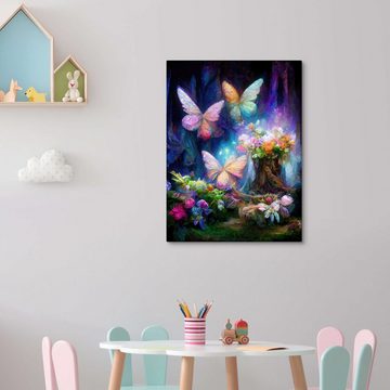 Posterlounge Leinwandbild Dolphins DreamDesign, Schmetterlinge im Feengarten, Kinderzimmer Illustration