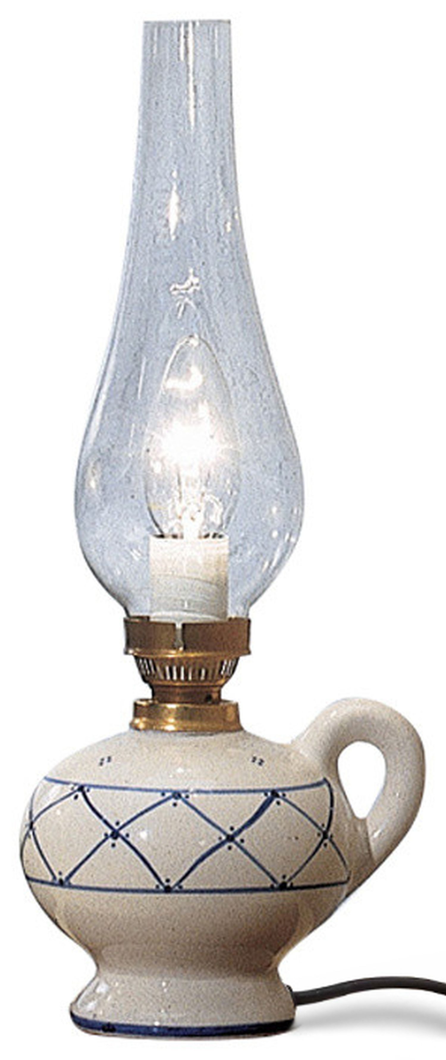 Licht-Erlebnisse Tischleuchte GIANNI, ohne Leuchtmittel, Metall Glas E14 B: 15 cm 35 cm hoch in Creme Blau Messing matt