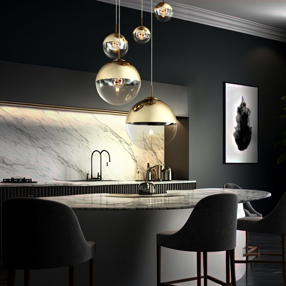 GLOBO LIGHTING LED-Hängeleuchte, Leuchtmittel inklusive, Warmweiß, LED Pendelleuchte Esszimmer Kugel Hängelampe gold 5 flammig Hängelampe
