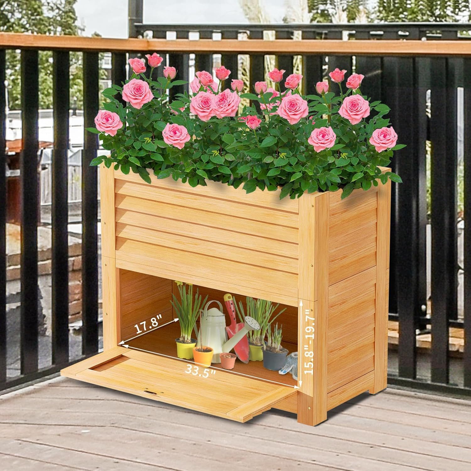 Meulbaty Blumenkasten Holz-Hochbett, Outdoor Pflanzkasten für Garten mit Stauraum, 100% natürliches Holz, inkl. aller Teile & klarer Anleitung