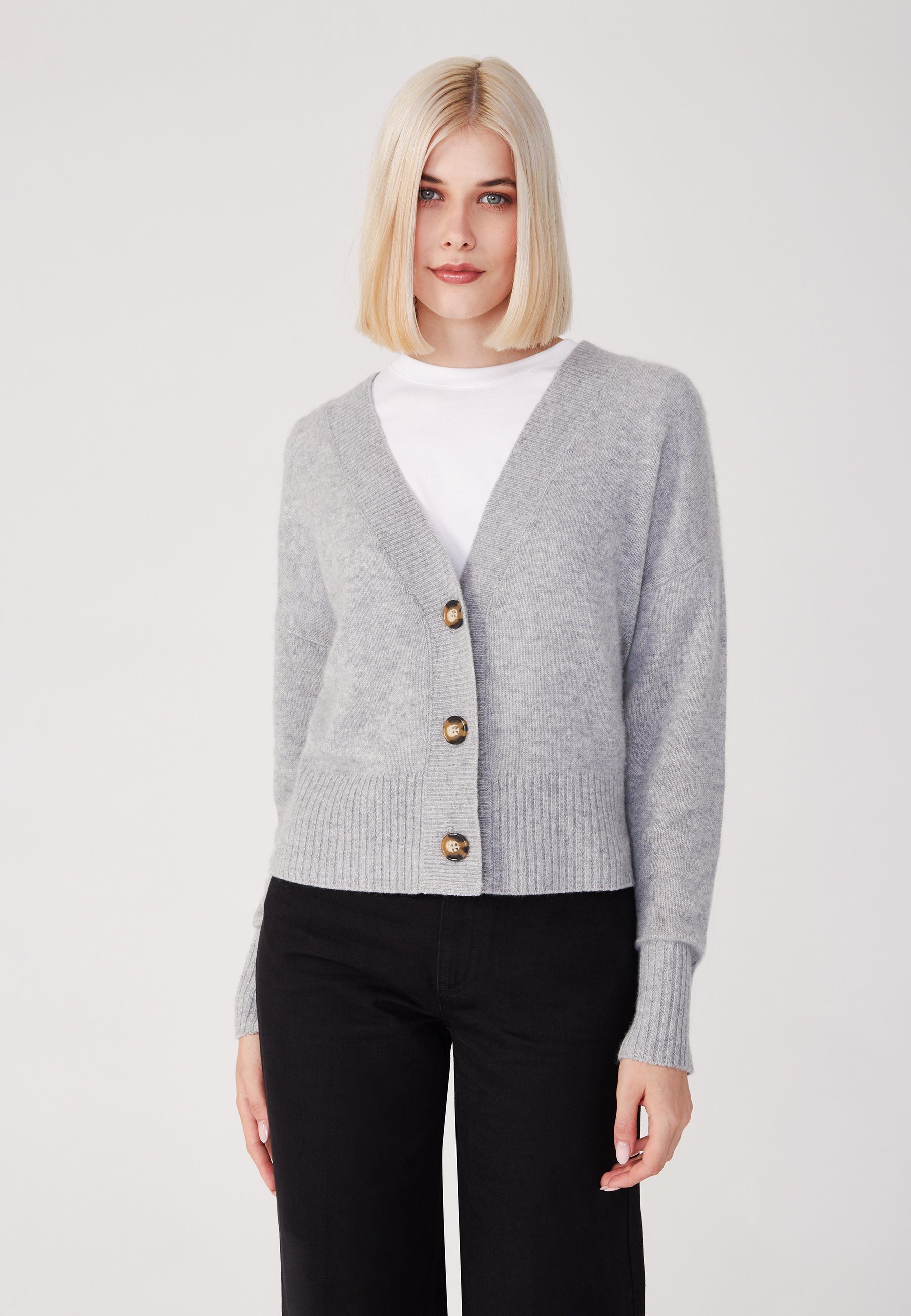 Style & Republic Cardigan Kaschmir-Cardigan Hellgrau melange