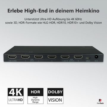 FeinTech Audio / Video Matrix-Switch VAX04201 HDMI eARC Matrix Switch 3 In 2 Out + 1 eARC-Soundbar, unterstützt 4K 60Hz, Dolby Atmos, Dolby Vision, HDR10+