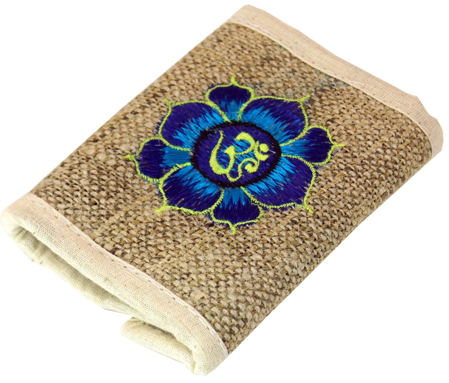 Guru-Shop Geldbörse Hanf Portemonnaie mit Stickerei - Lotus blau