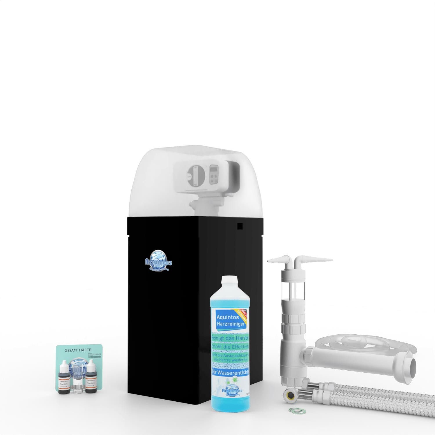 Aquintos Wasseraufbereitung Kalk- und Wasserfilter Enthärter ShinySoft8 Weichwasseranlage Enthärtungsanlage Kabinettanlag, Zubehör für Anschlussschläuche inkl. Siphon, Weichwasseranlage Enthärtungsanlage