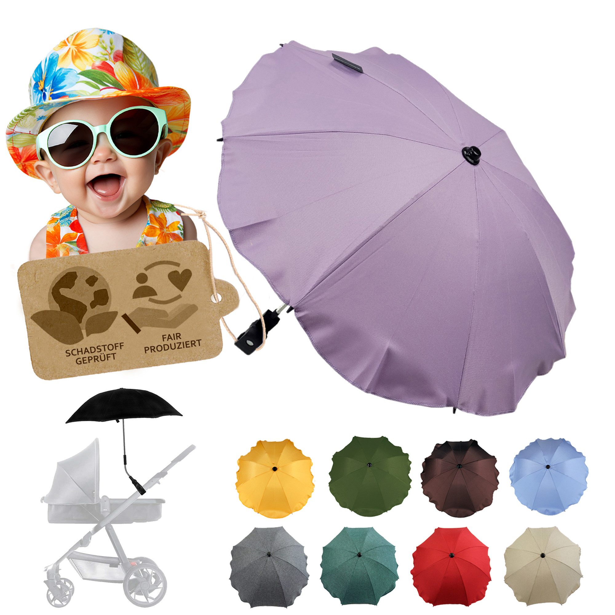 BambiniWelt by Rafael K. Kinderwagen-Sonnenschutzhülle Sonnenschirm Sonnenschutz für Kinderwagen Buggy Jogger universal UV50+, UV 50+ Schutz