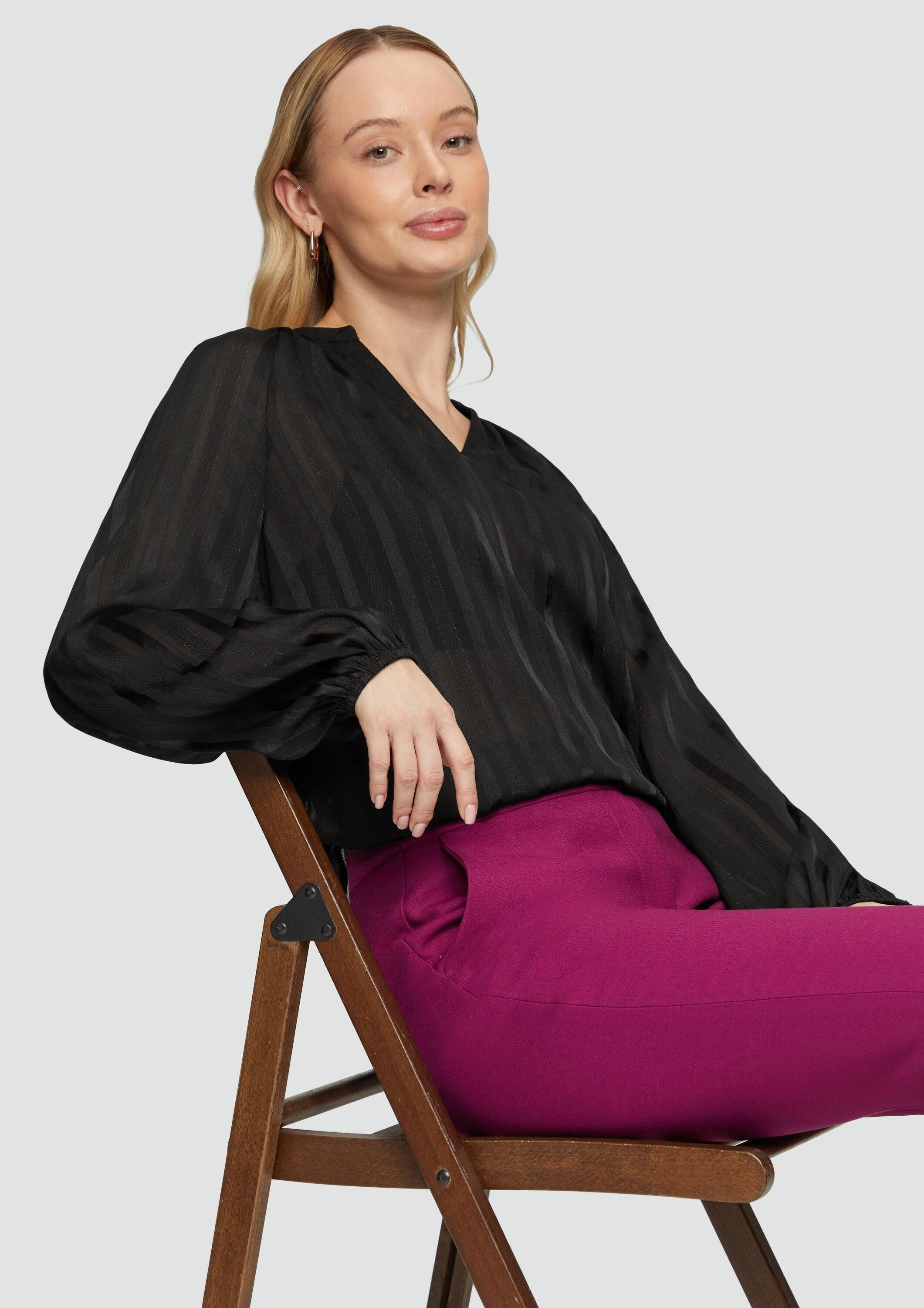 s.Oliver Langarmbluse Bluse Semitransparente Chiffon-Bluse mit Streifen und Glitzergarn