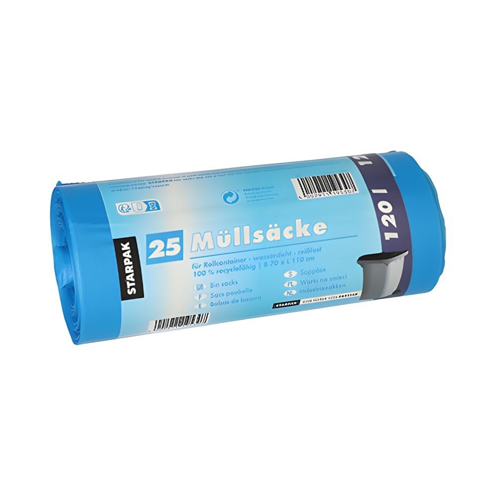PAPSTAR Müllbeutel Müllsäcke, HDPE 120 l 110 cm x 70 cm blau 20 my 25 Stk