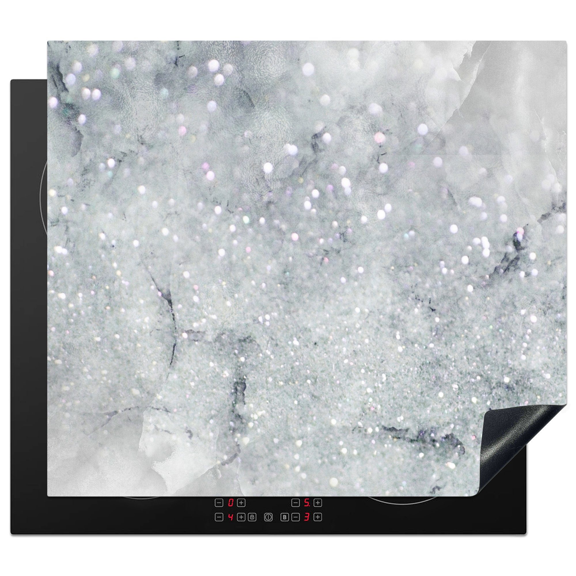 MuchoWow Herdblende-/Abdeckplatte Marmor - Luxus - Glitzer, Vinyl, (1 tlg), 59x52 cm, Ceranfeldabdeckung für die küche, Induktionsmatte