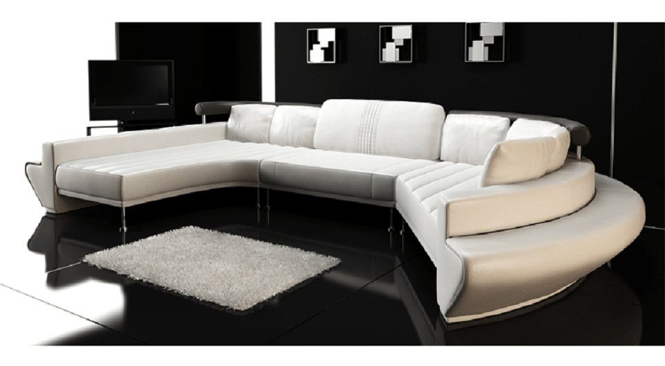 JVmoebel Ecksofa Runde Couch Sofa Polster Rundsofas Wohnlandschaft Ecksofa, Made in Europe Weiß/Schwarz