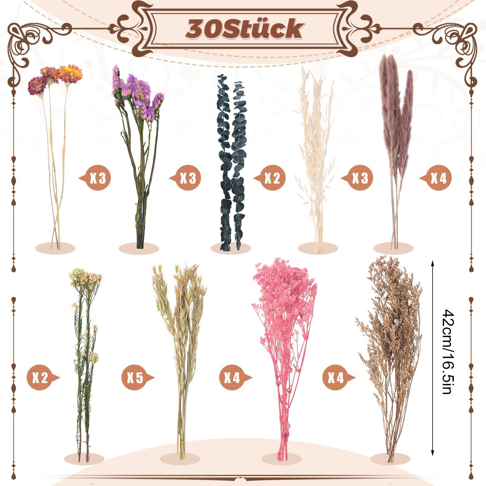 Trockenblume Trockenblumenstrauß Groß Set, Brautstrauß Trockenblumen Strauß, Diwzbyn, Groß zum Basteln Strohblumen Getrocknet für Wohnzimmer Home – Bild 2 von 5