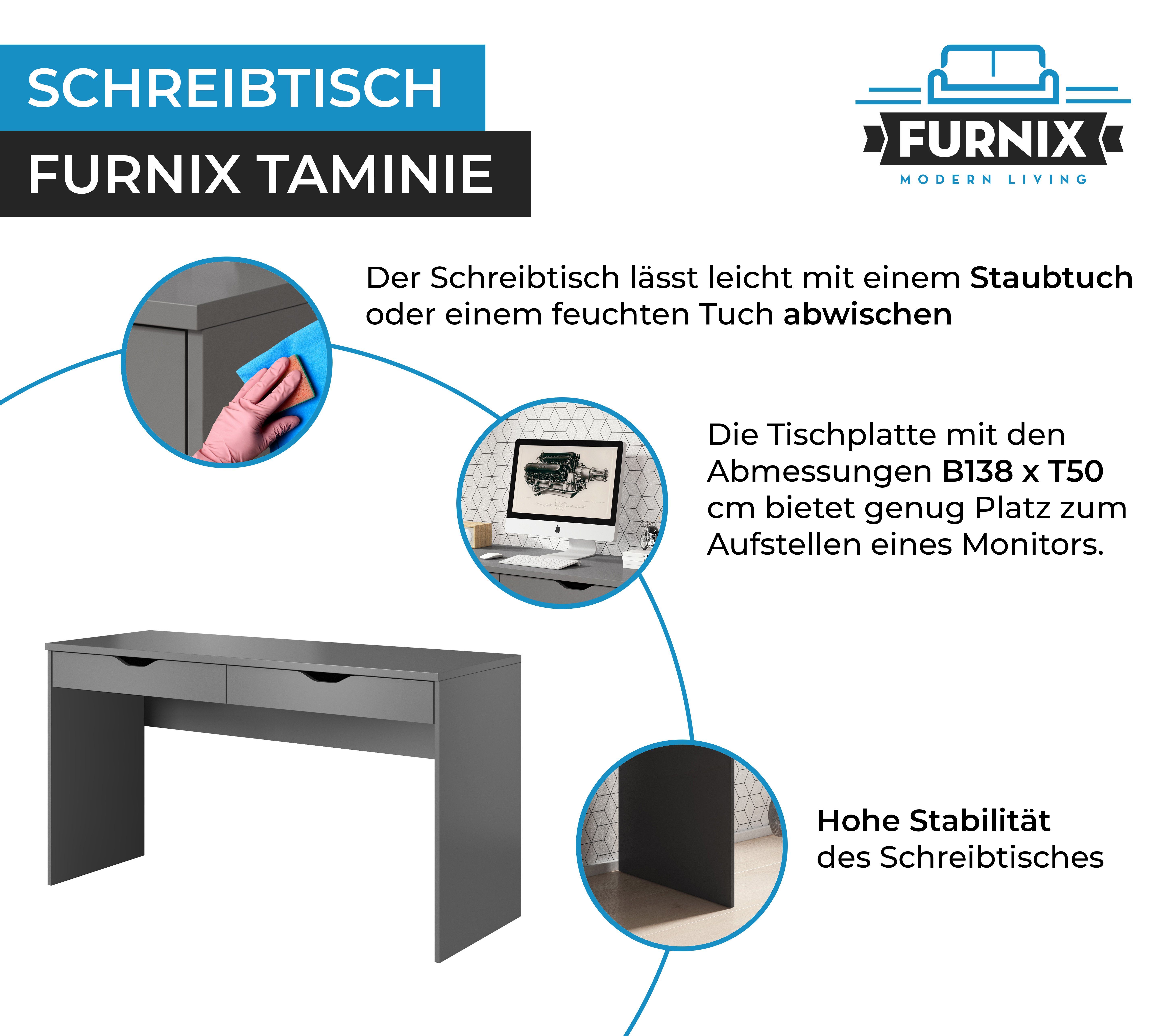 Furnix Jugendliche, B138 für Grau Kinder in 2 x Schreibtisch made cm, modernes T50 TAMINIE H76 EU Schubladen mit x und Design,