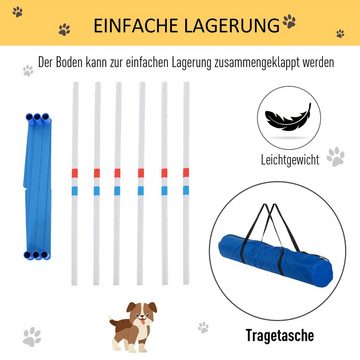 PawHut Agility-Hürde Hunde Slalomstangen Agility Training für Haustiere Weiß+Blau, PE-Kunststoff, Hundetrainigsset Inklusive 600D Tasche Leicht zu tragen (1-tlg) 305L x 60T x 94H cm