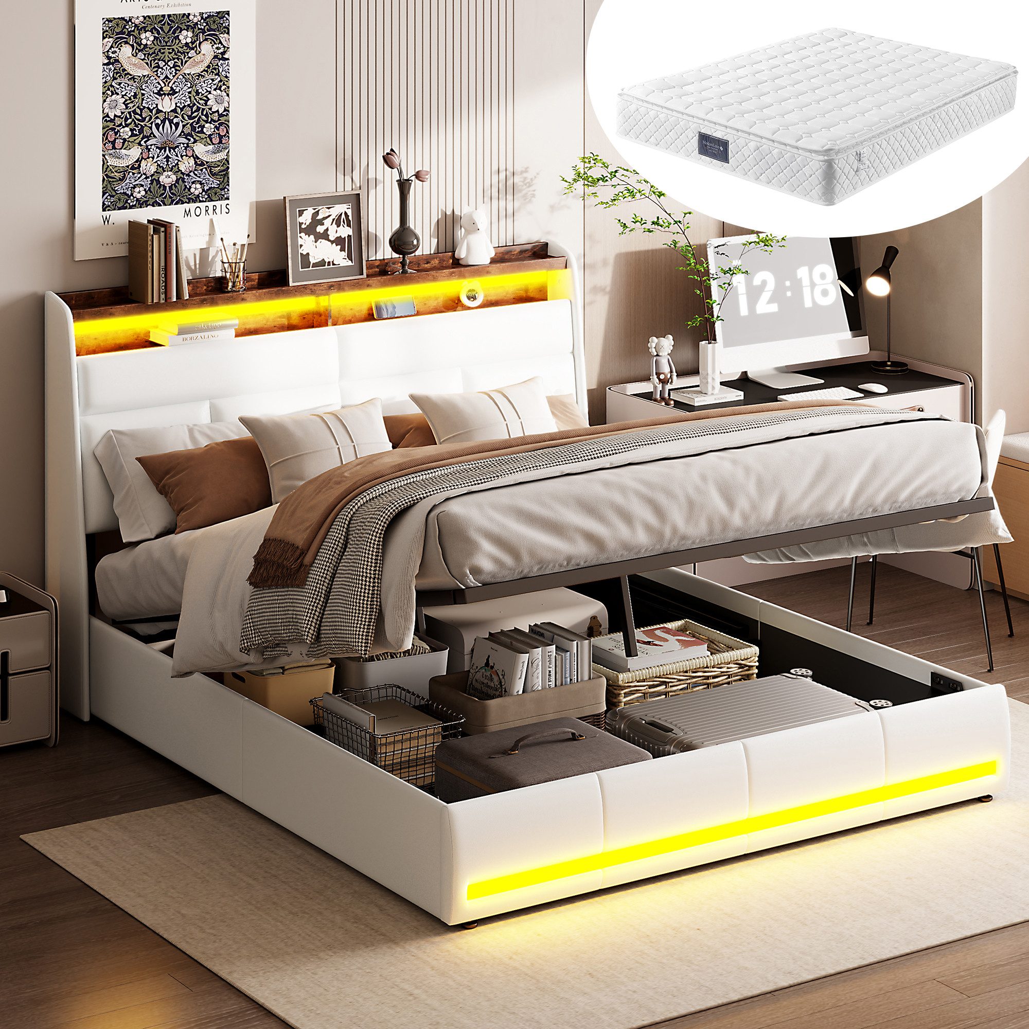 Furnishings Home Polsterbett LED Doppelbett Stauraumbett günstig online kaufen