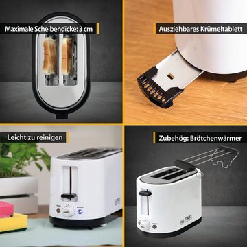 TZS FIRST AUSTRIA Toaster Doppel Kurzschlitz Toaster, 2 Scheiben, weiß, 750W, 7 Stufen, für 2 Scheiben, Warmhalte- und Auftaufunktion, inkl. Krümelschale