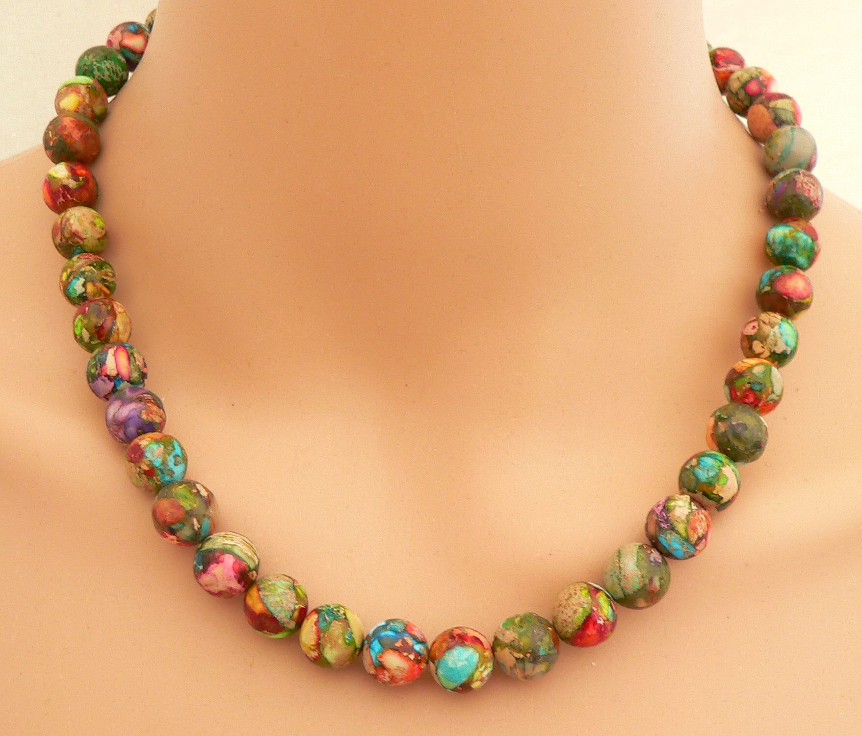 traumschmuck Kette ohne Anhänger 188a Halskette Edelstein Impression Sedimet Jaspis multicolor (Geschenk, Muttertag, Weihnachten, Geburtstag, Valentinstag, inkl Schmuckbox), Made in Germany, handgefertigt