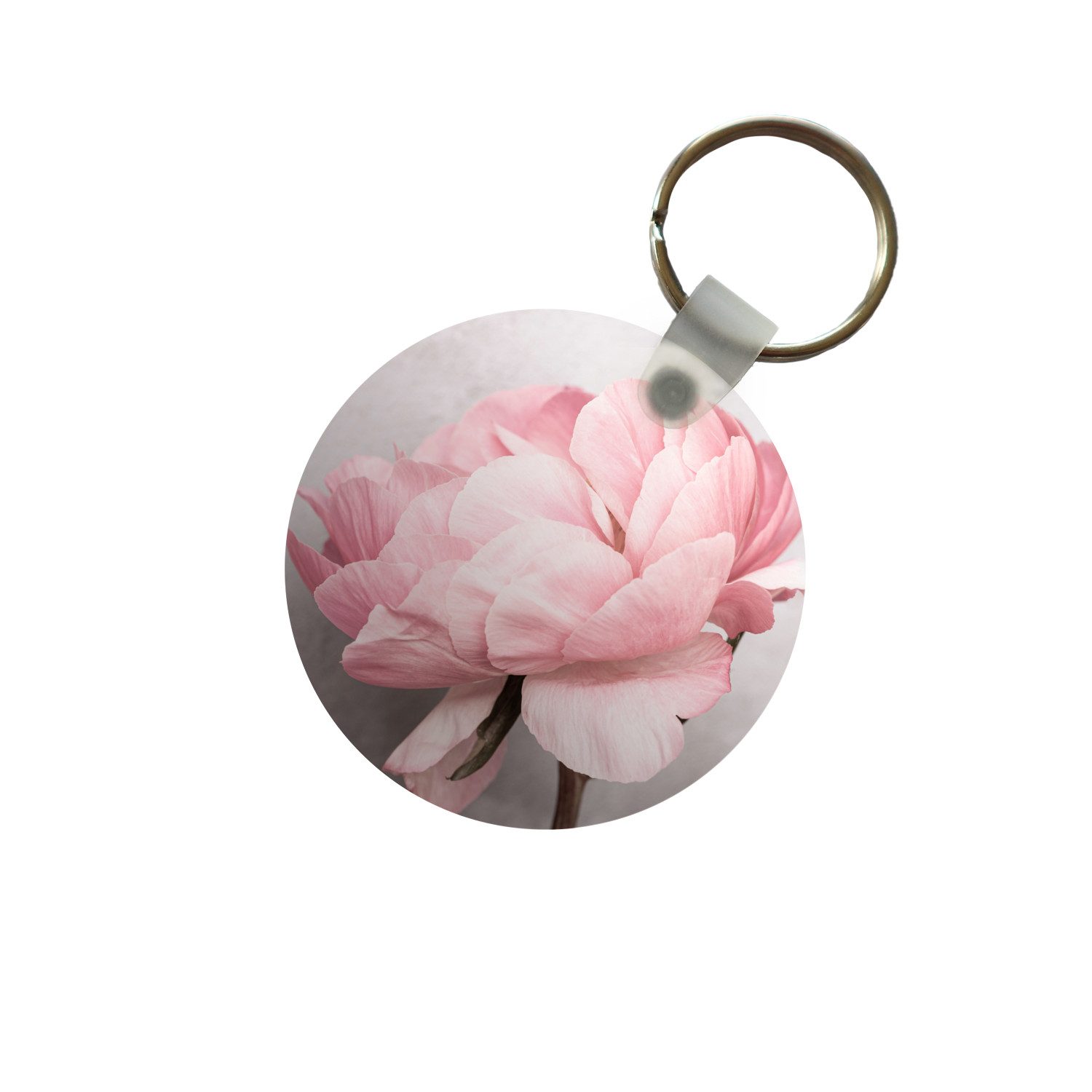 MuchoWow Schlüsselanhänger Blumen - Rosa - Natur - Pflanze, Rund, Geschenk für Damen / Herren / Kinder mit Schlüsselring, 5x5 cm