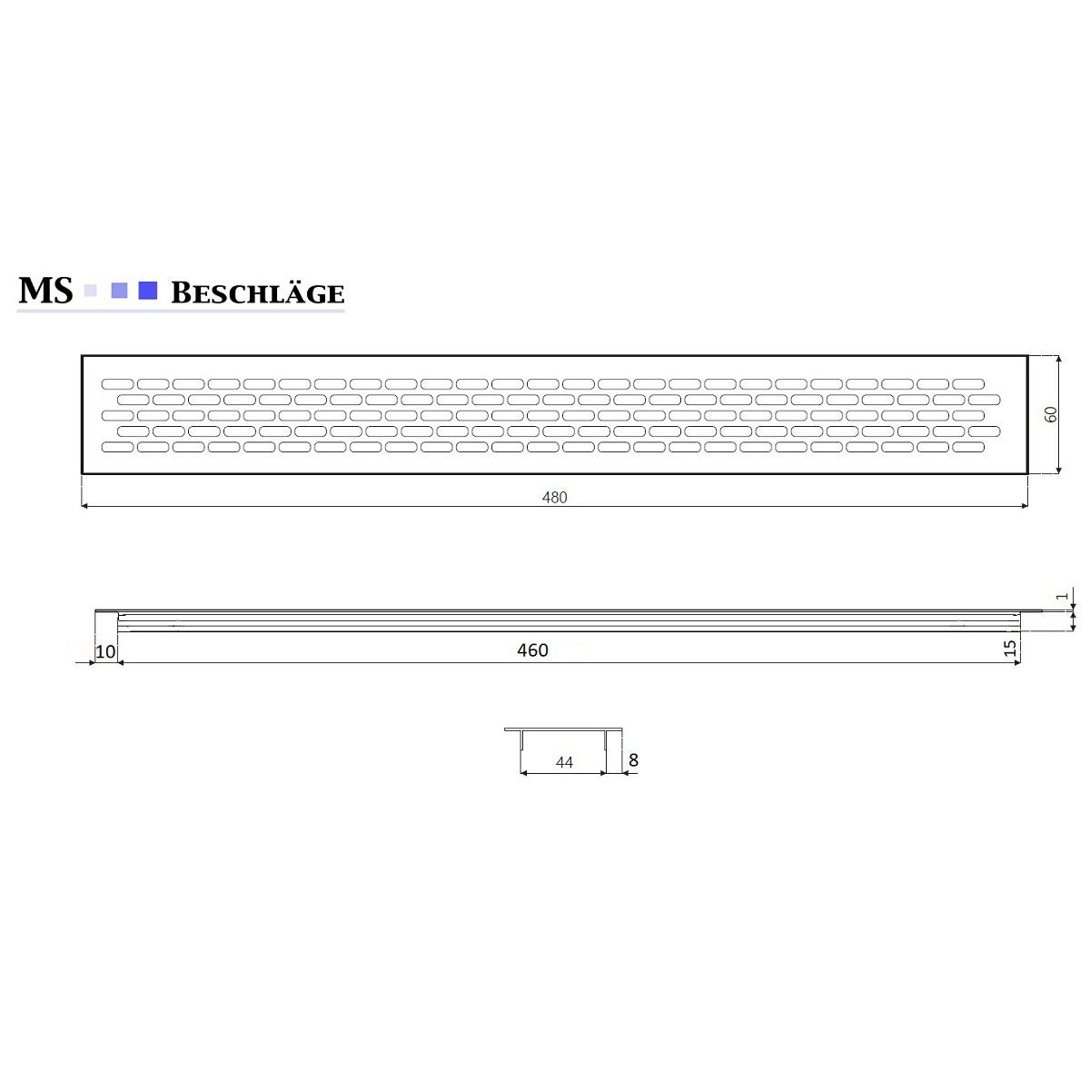 MS Beschläge Lüftungsgitter Aluminium Belüftungsgitter Schwarz 60x480mm Gitter – Bild 4 von 4