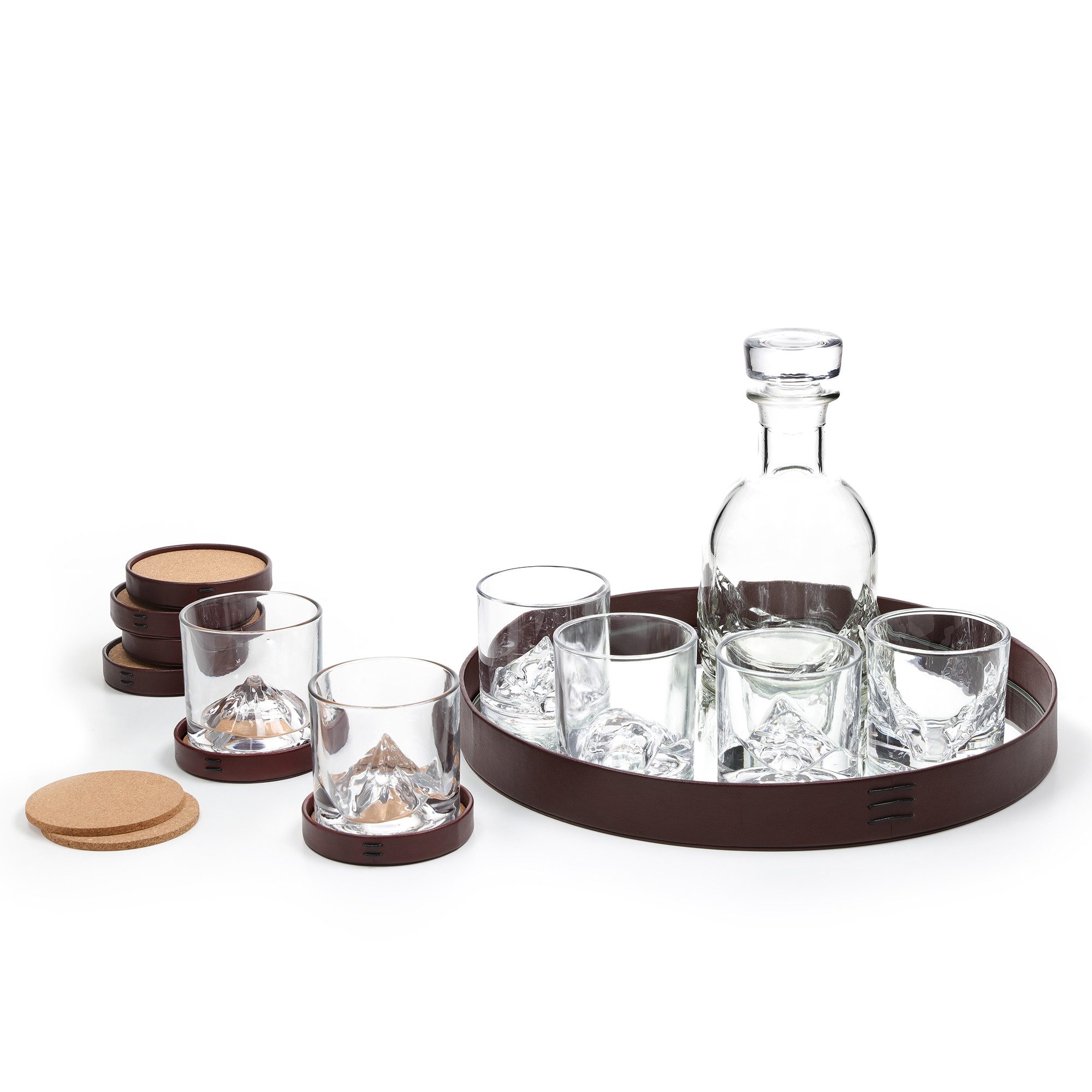 LIITON Gläser-Set LIITON Whisky Gläser Whiskeygläser mit Dekanter Luxus-Set 15-tlg, Material: Glas, Leder
